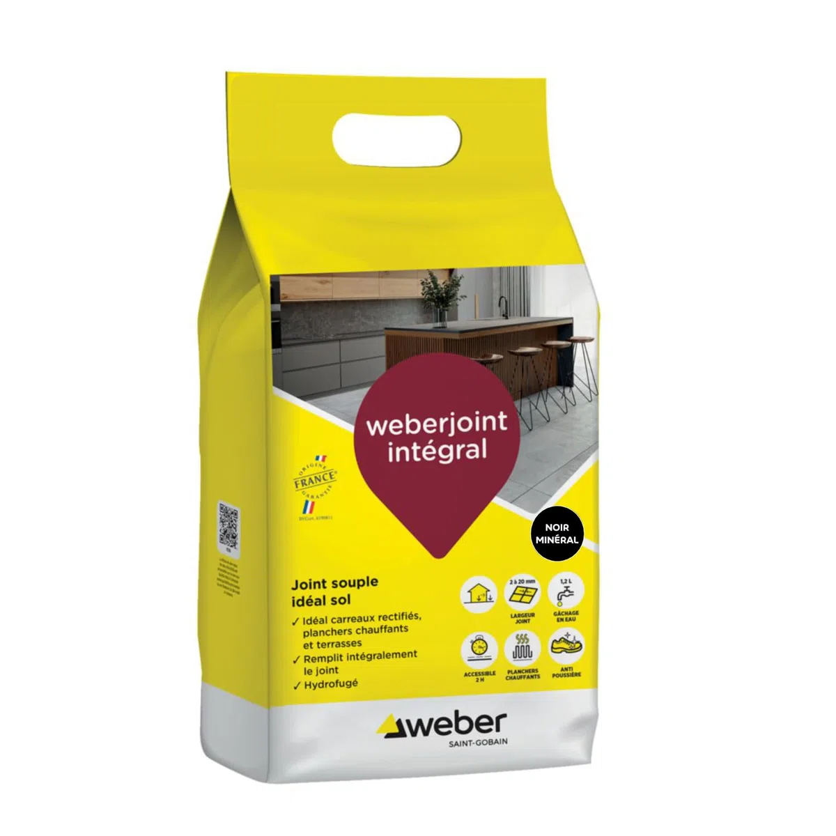 Weber Joint carrelage hydrofugé, 5 kg, Noir, idéal pour sol et carreaux rectifiés Weberjoint intégral, de largeur de 2 à 20 mm
