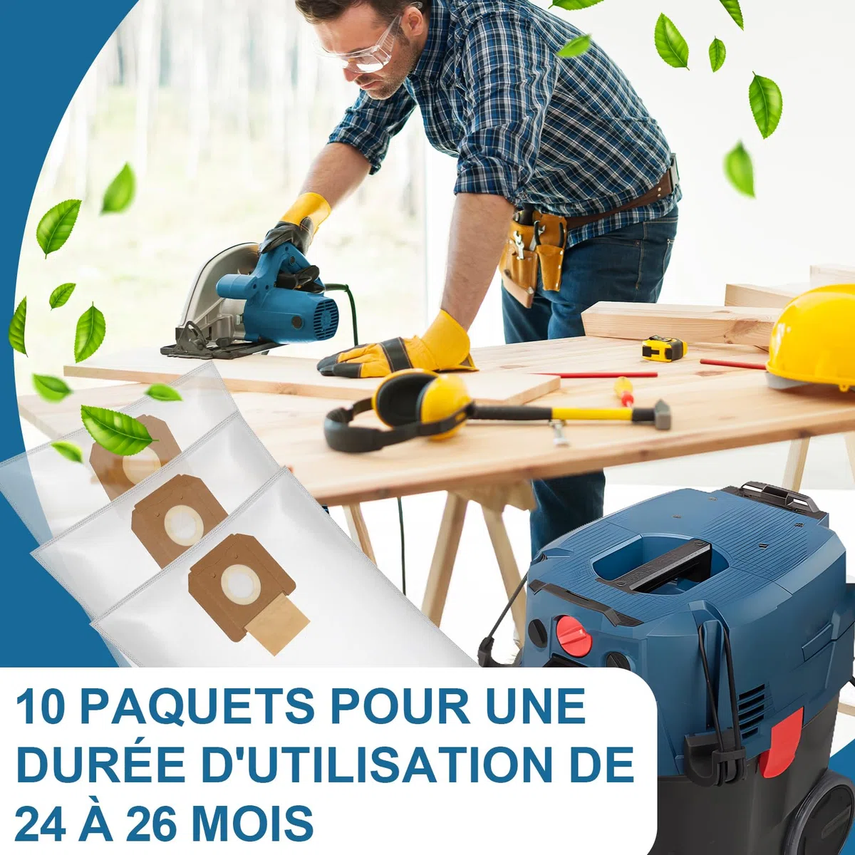 Lot de 10 Sacs à Poussière pour Bosch GAS 35 L AFC/L SFC+/M AFC Professional,Sac-Filtre en Non-Tissé Accessoires pour Bosch GAS 35,pour l'Aspiration Sèche