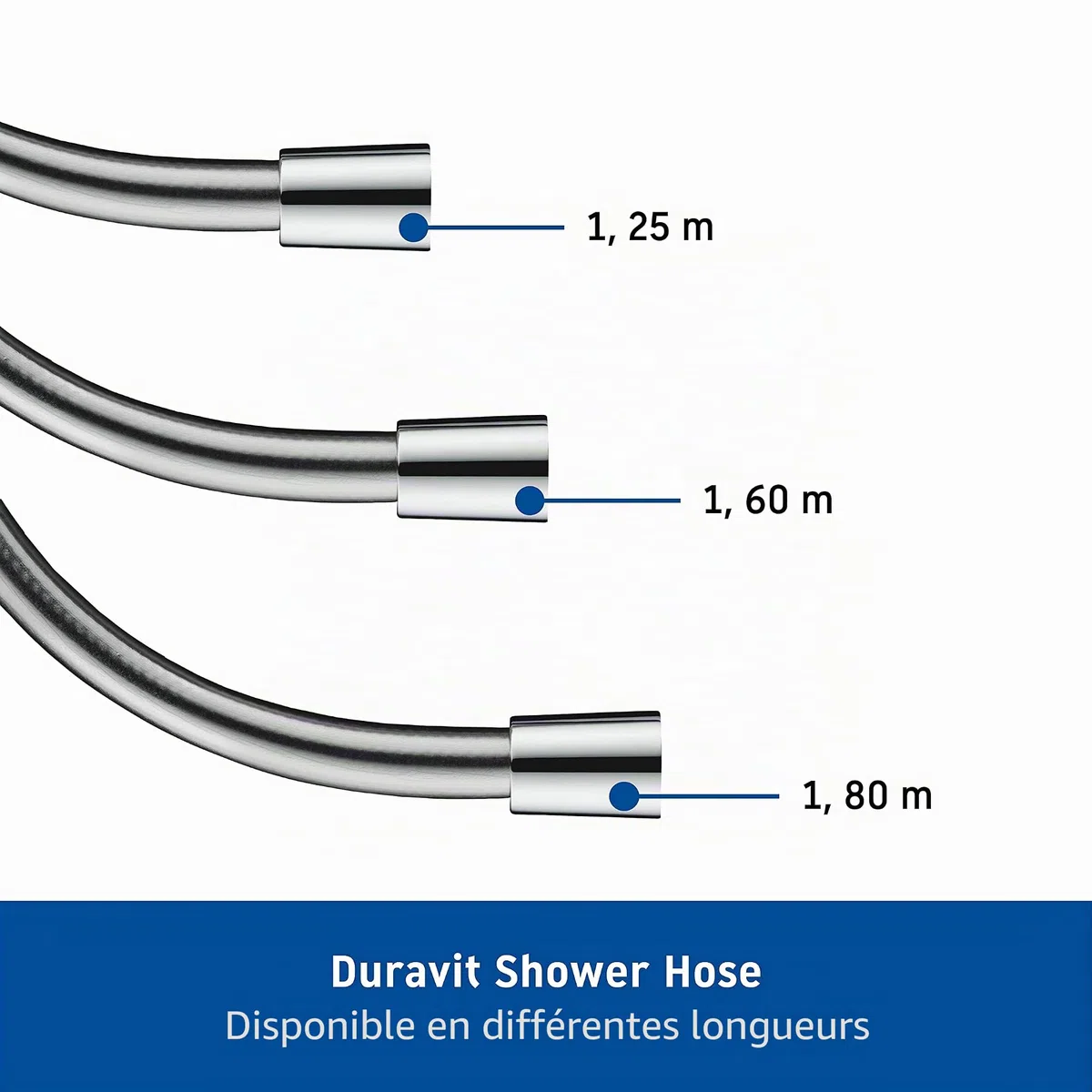 Duravit Universal flexible de douche, tuyau de douche 1,25 m avec protection contre la torsion, protection contre le pliage, anti-torsion, chromé