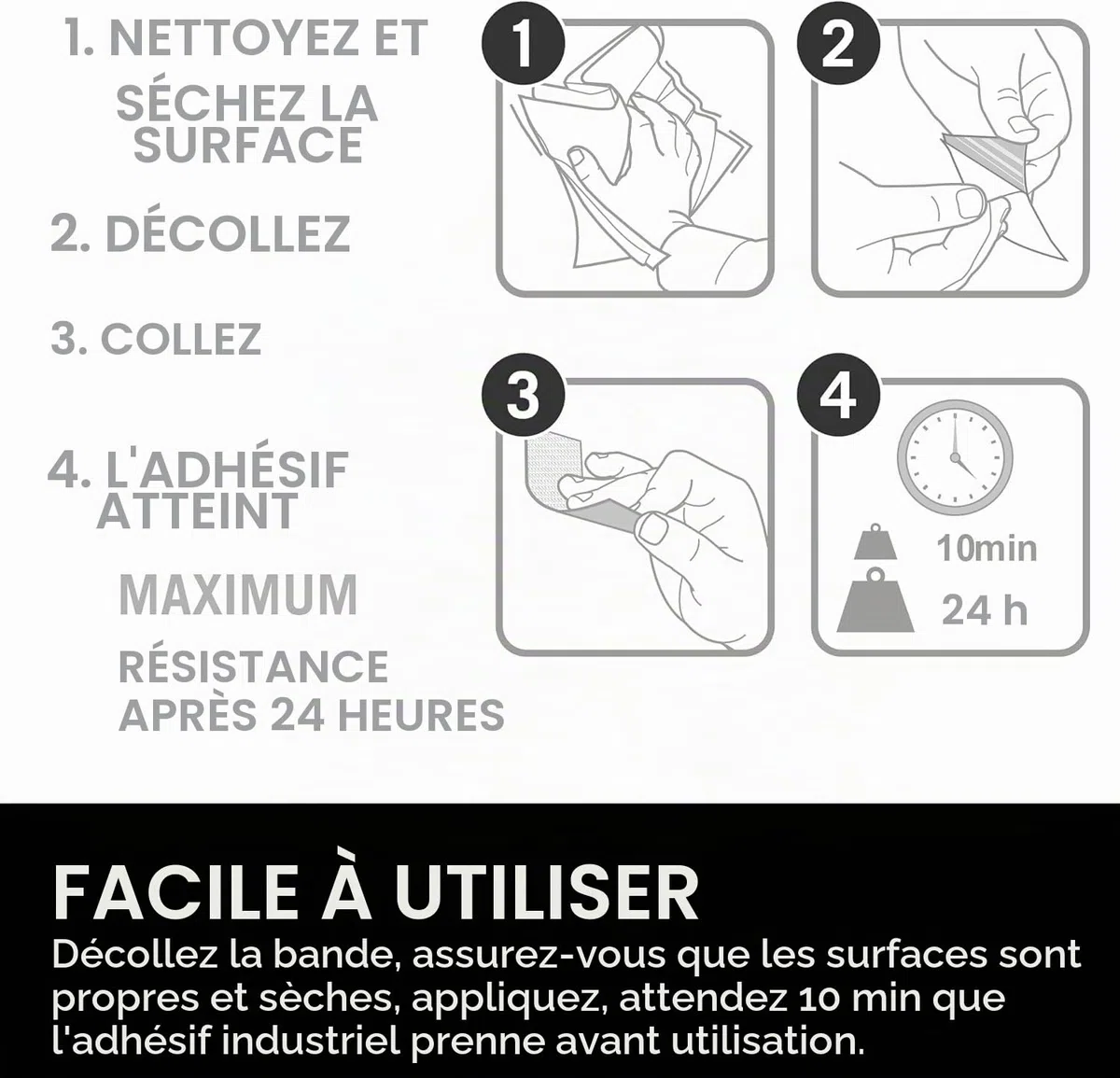 VELCRO Brand Bandes haute résistance, Blanc 50mm x 100mm, x15 | Bandes auto-agrippantes adhésives haute résistance, pour la maison et la décoration