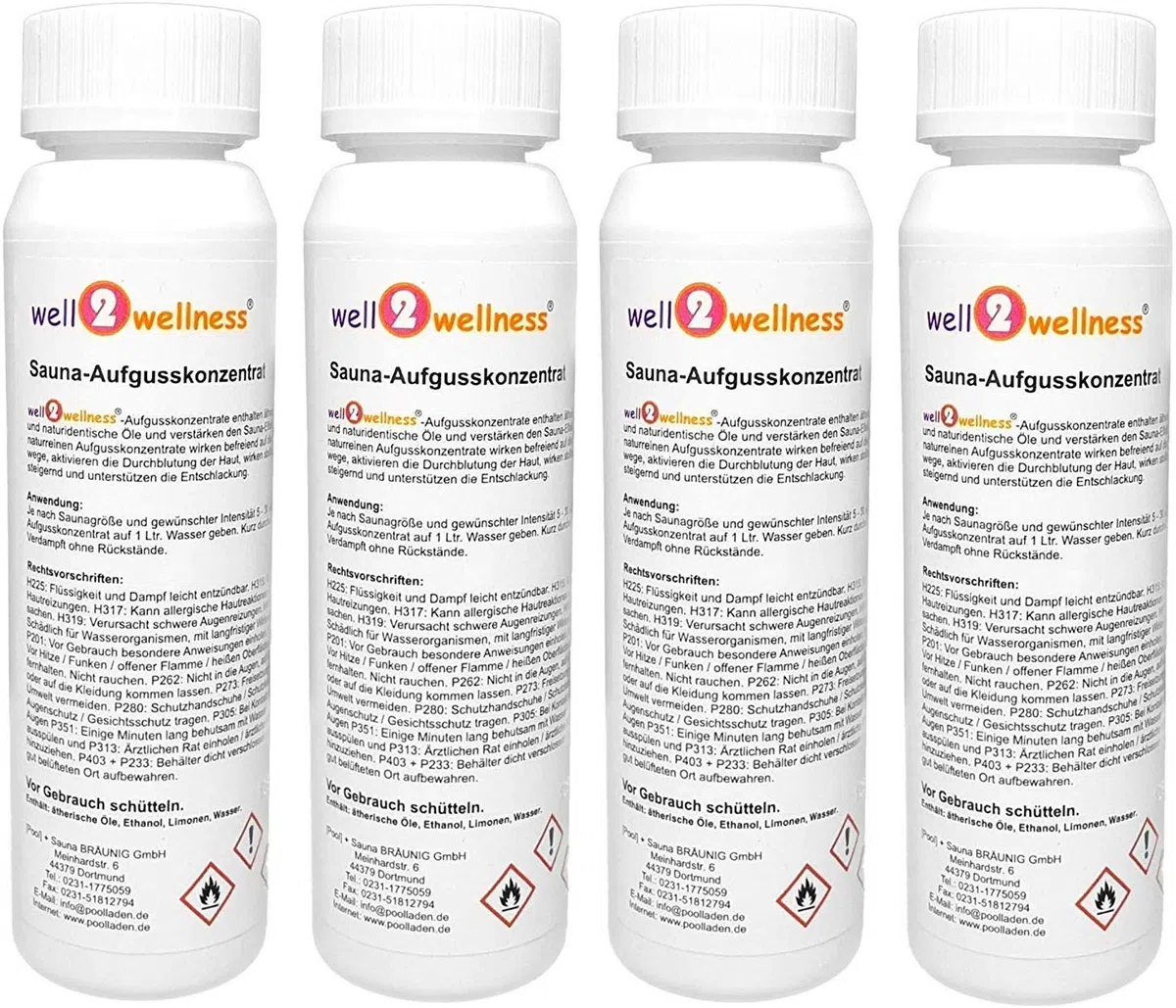 well2wellness Huiles essentielles "Classique 3" Sauna Infusion set de 4 x 125 ml eucalyptus, épicéa, pin et bouleau