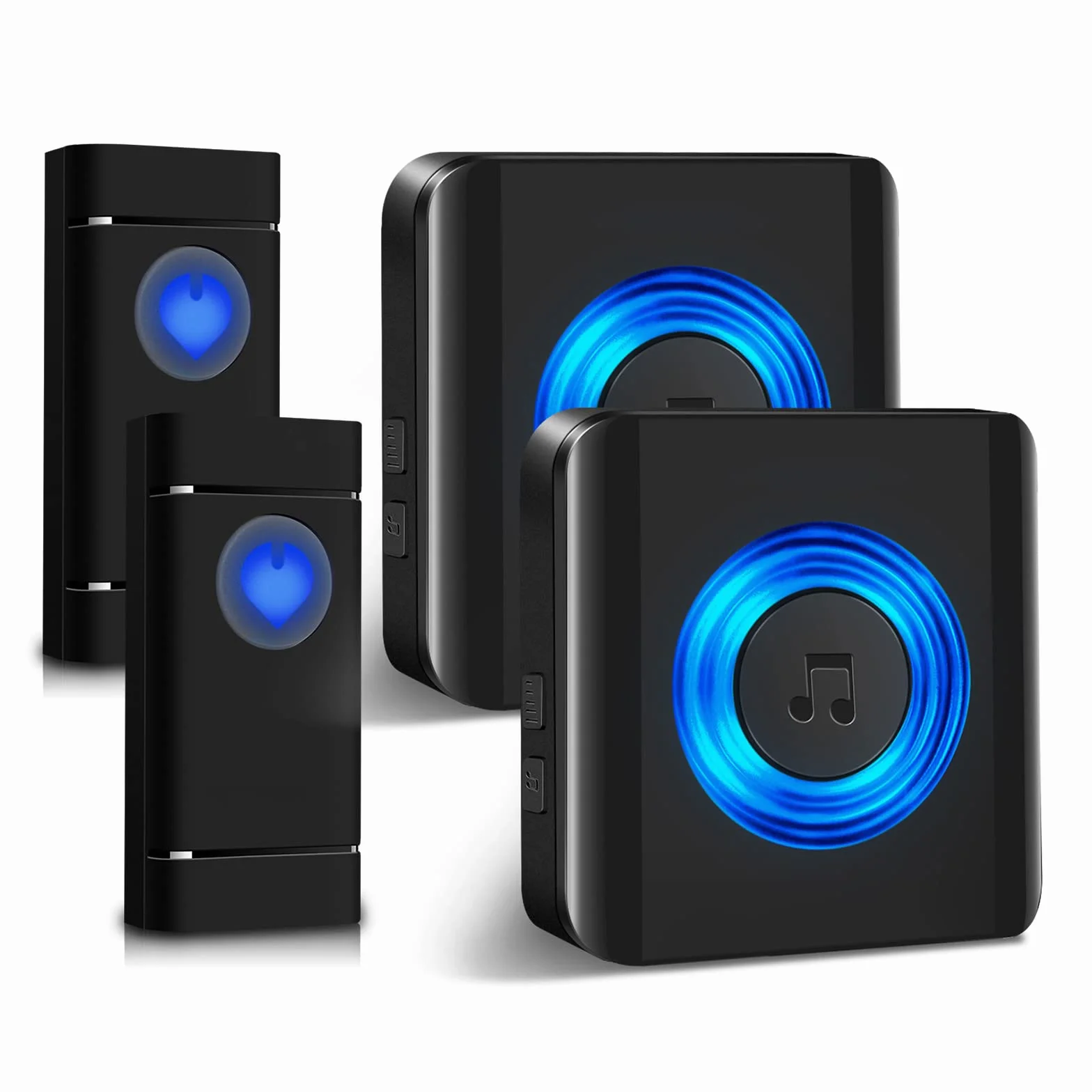 Satisure Sonnette sans Fil 2 Emetteurs 2 Recepteurs | 400M/1300FT, Carillon de Porte Extérieur Étanche IP55, 58 Mélodies à 5-Niveaux Volume et Kit Carillon, Jardin, Hôtel, Bureau
