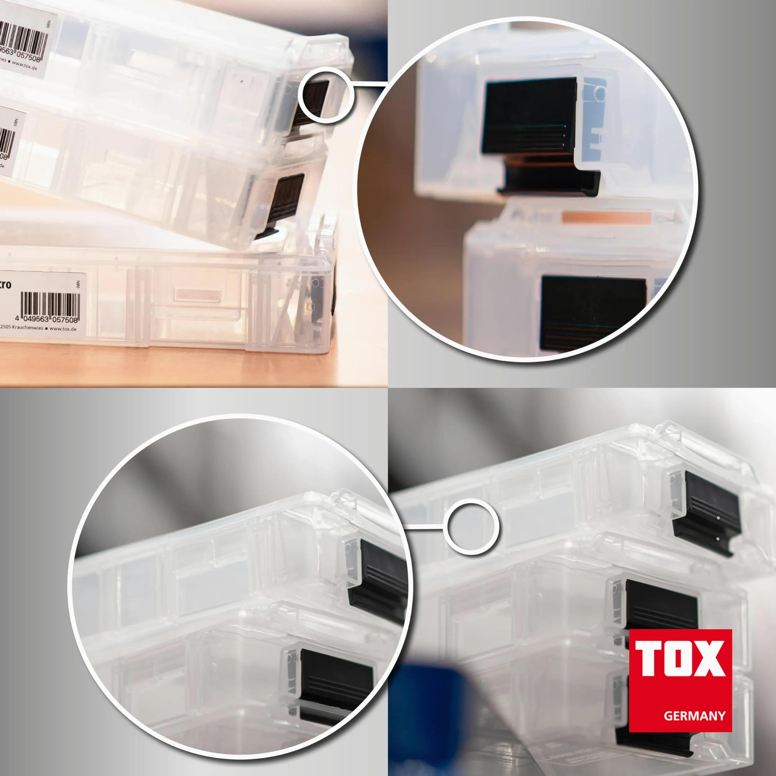 Coffret TOX L-BOXX Micro en lot, empilable et encliquetable avec le système L-BOXX, divisible en 8 compartiments, rangement pour chevilles et vis, transparent, lot de 5 pièces, 094909145