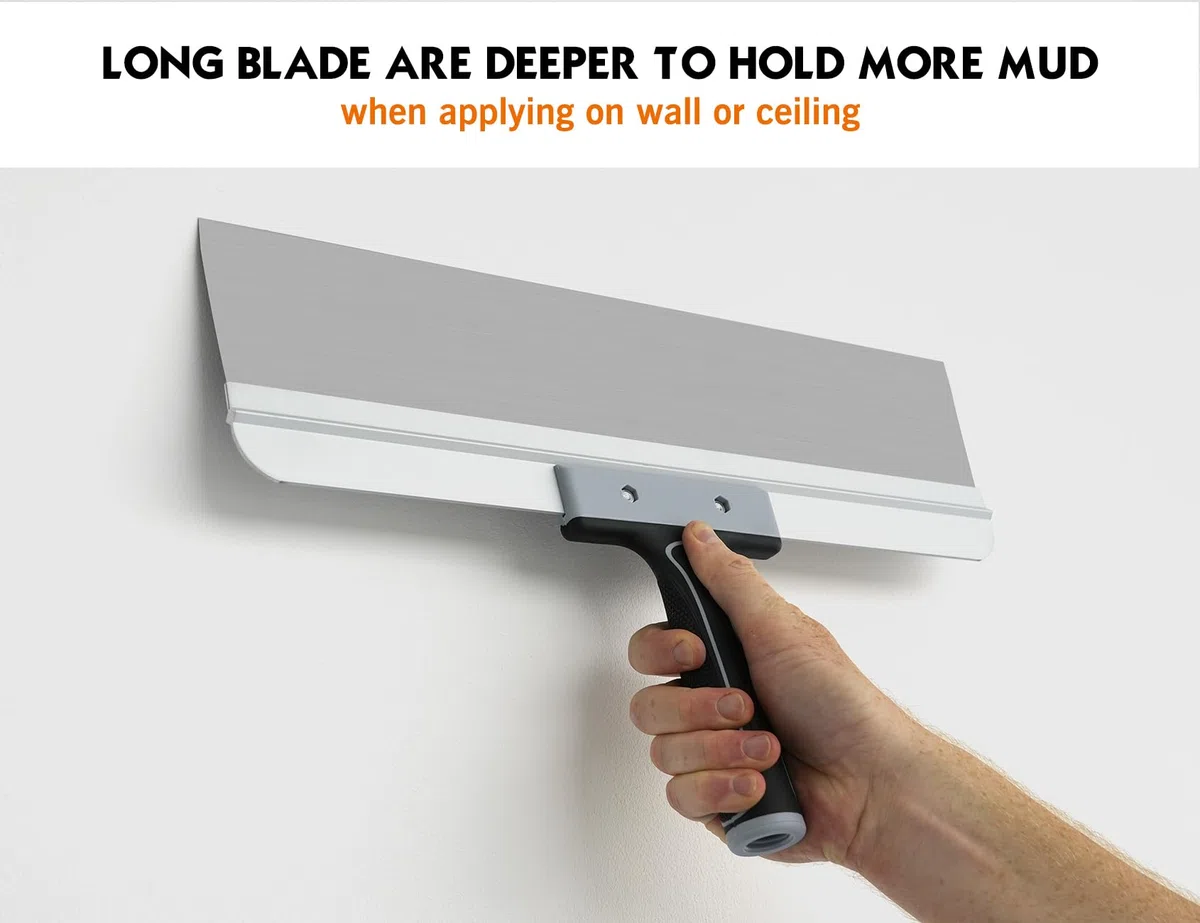 ROLLINGDOG Spatule de surface de 450 mm – Spatule large pour cloison sèche, idéale pour le masquage et le lissage, lame en acier inoxydable, poignée en caoutchouc confortable