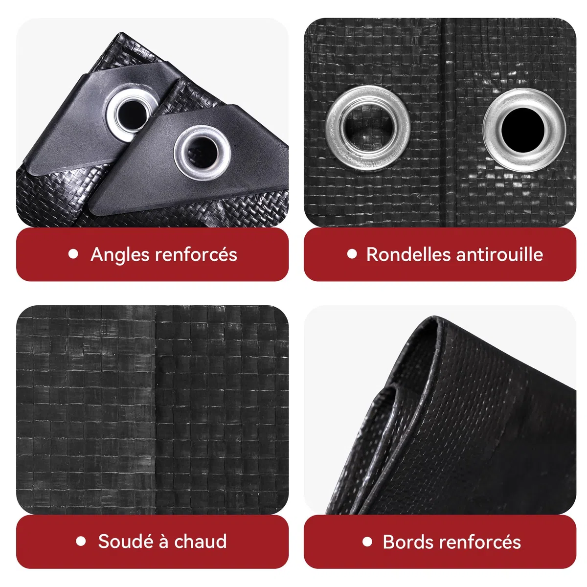 bâche Noire imperméable 115g/m² 2x3m, Protection extérieure, Anti-UV, Anti-déchirement, œillets métalliques Tous Les 50cm, Fixation Facile, pour Jardin, poulailler, Bois, Piscine, toiture