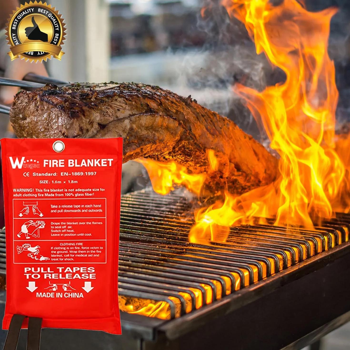 Couverture Anti feu de Survie - 160 x 180 Couverture Anti-feu en Fibre de Verre d'urgence pour la Survie Protection Ignifuge et Isolation Thermique, Applicable à Cuisine, Barbecue, Camping（2 Paquet）