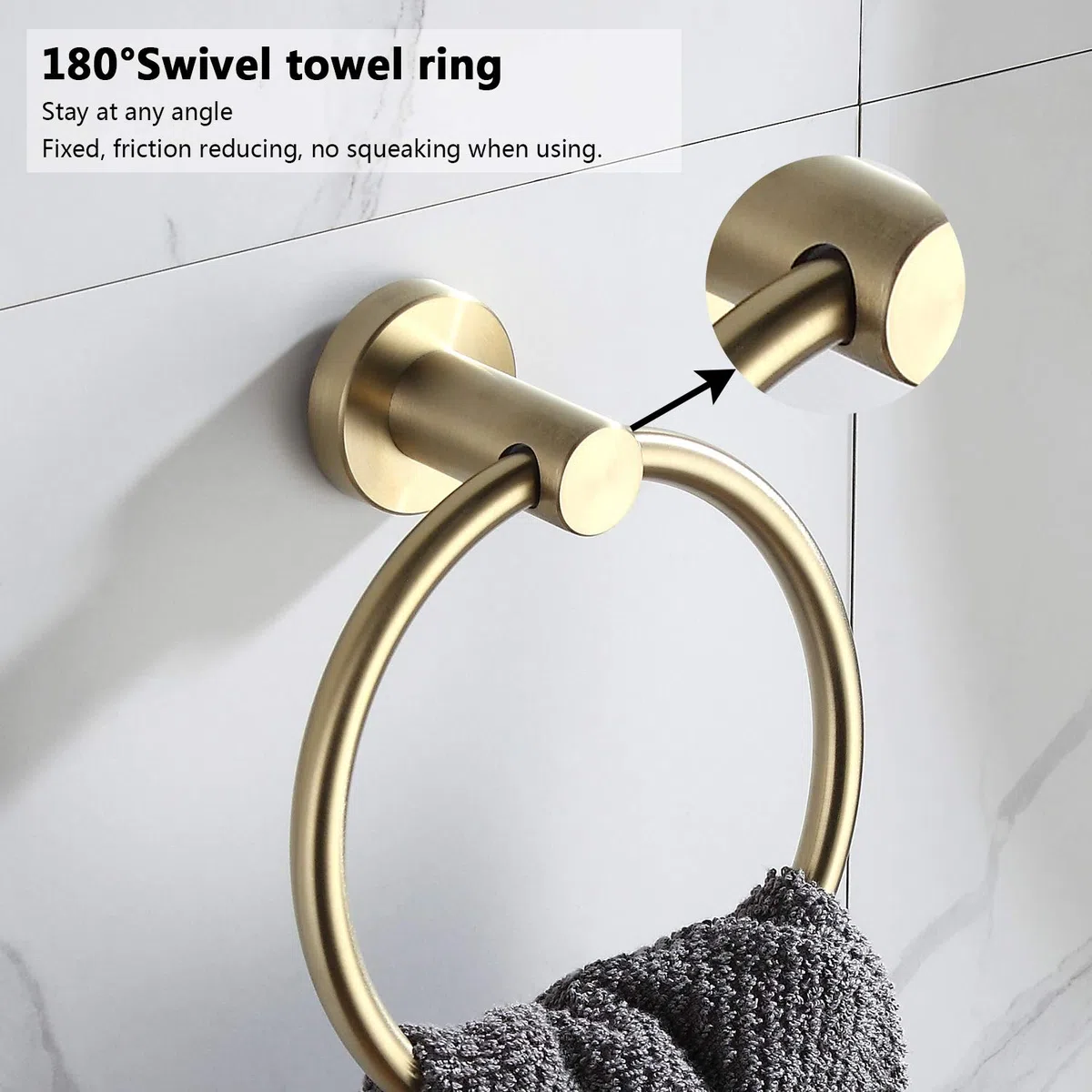 BGL Towel Ring Brushed Gold Stainless Steel 304 Towel Ring Wall Mount Bathroom Towel Holder Round Towel Hanger