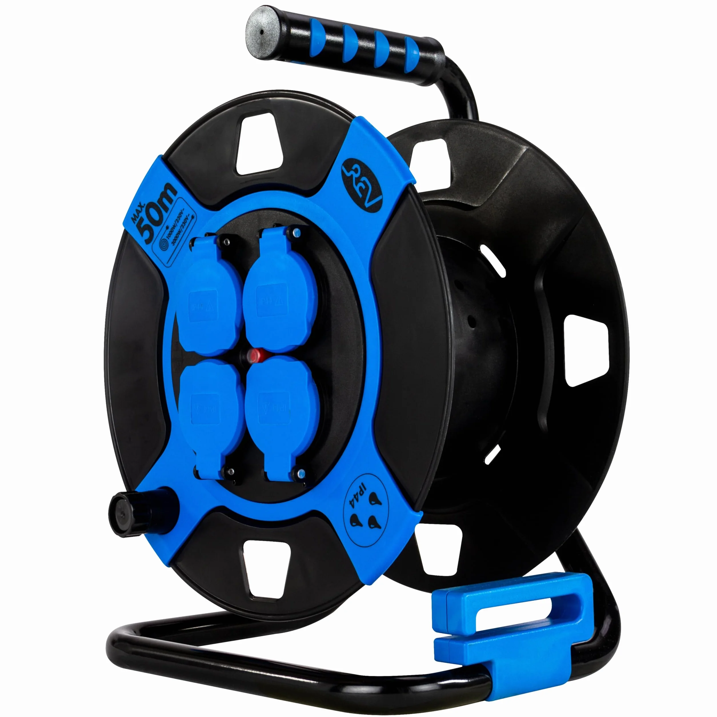 REV Enrouleur de câble sans fil IP44 extérieur 4 prises Schuko sans fil Bleu