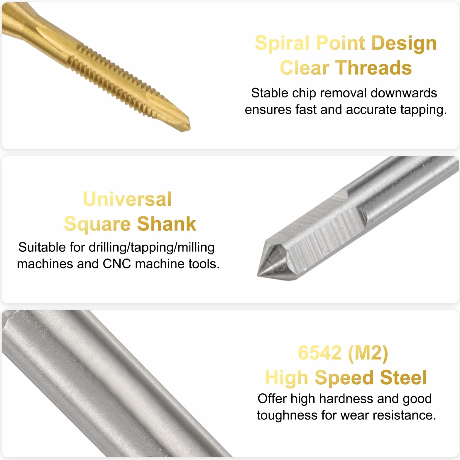 sourcing map Taraud à filetage métrique M2 x 0,4 H2 à pointe hélicoïdale, 90 mm, outil de taraudage extra long, outil de taraudage en acier 6542 avec revêtement en titane