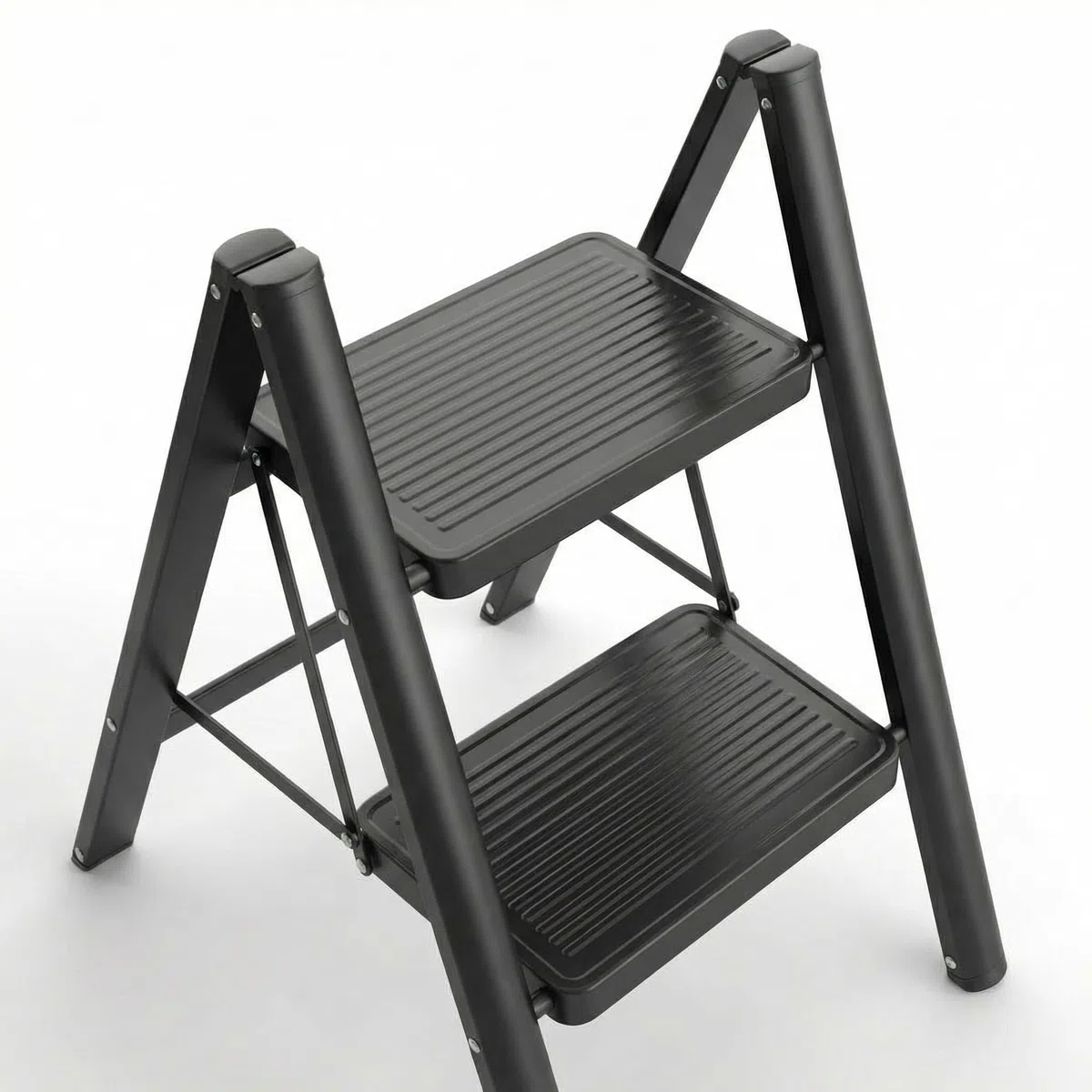 Escabeau pliable à 2 marches avec large pédale antidérapante, marchepied d'une capacité de 150 kg, pour la maison, le garde-manger, l'intérieur et l'extérieur (2 marches)