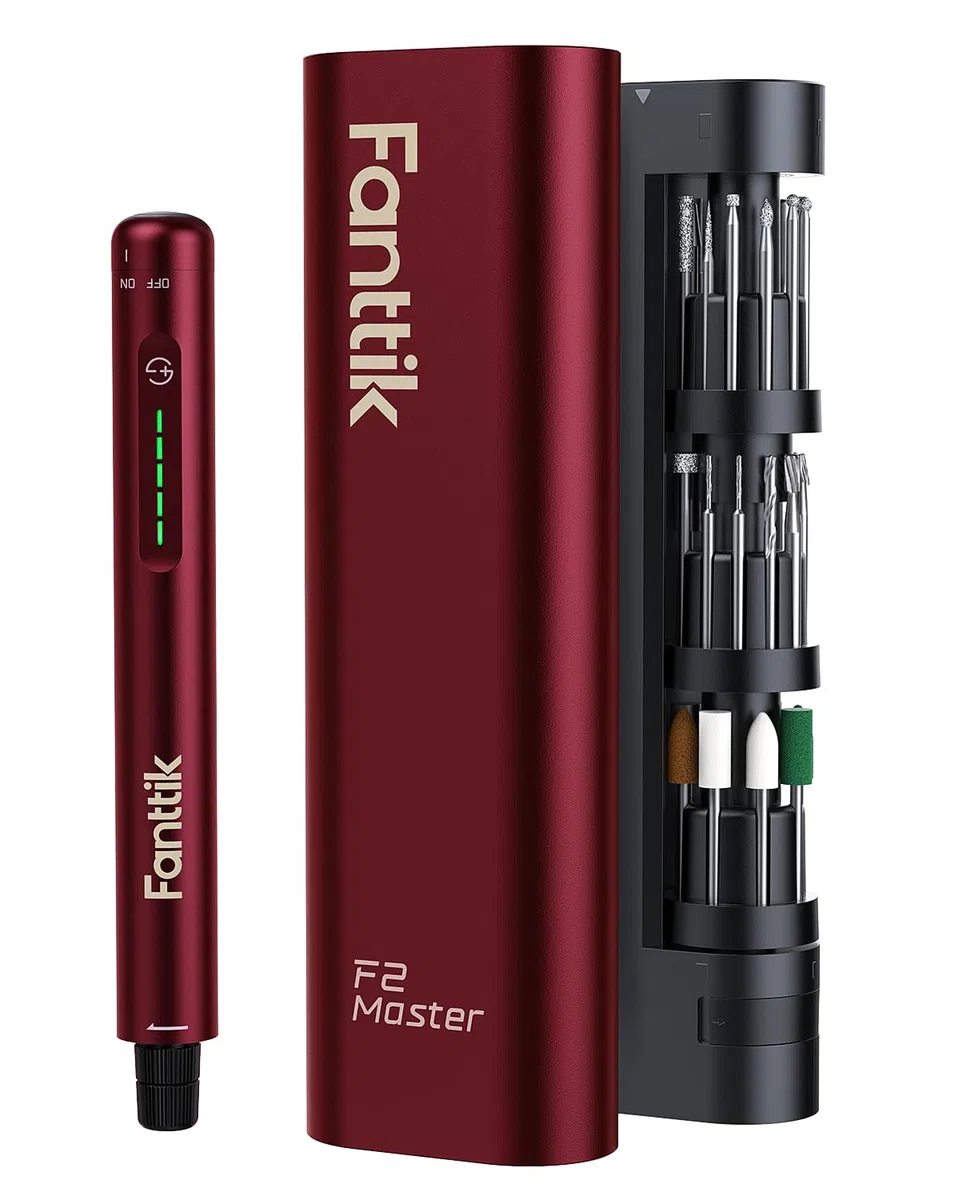 Fanttik F2 Master Outil Rotatif Multifonction Sans Fil 4V, Moteur NeoPulse, 5-Vitesses 25000tr/min Max, Mini Perceuse Sans Fil Avec 35 pcs pour Graver, Polir, Ponçage, Perçage et Bricolage（Rouge）