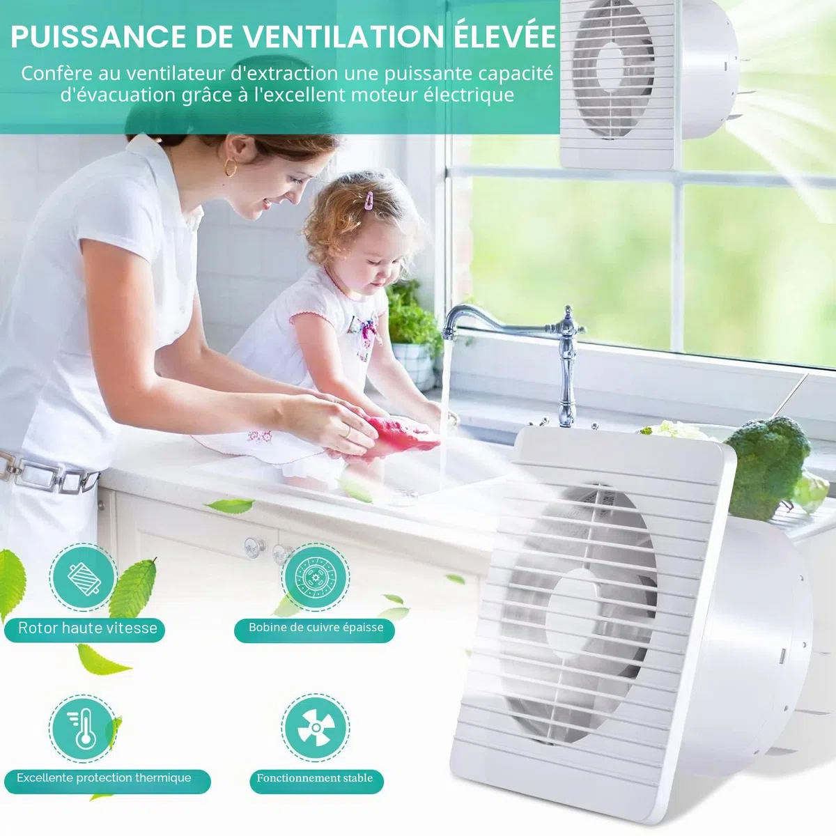 FanGoFast 100mm Ventilateur de Salle de Bain Silencieux Extracteur d'Air Blanc au Plafond et Montage Mural avec Clapet Anti-Rretour pour WC Cuisine Fenêtre Loft et Cave