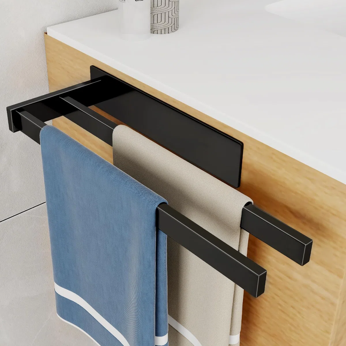 Vista Porte Serviettes Autocollant en Acier Inoxydable SUS304 Porte Serviettes Double de Salle de Bain Robuste et Durable 40cm Noir