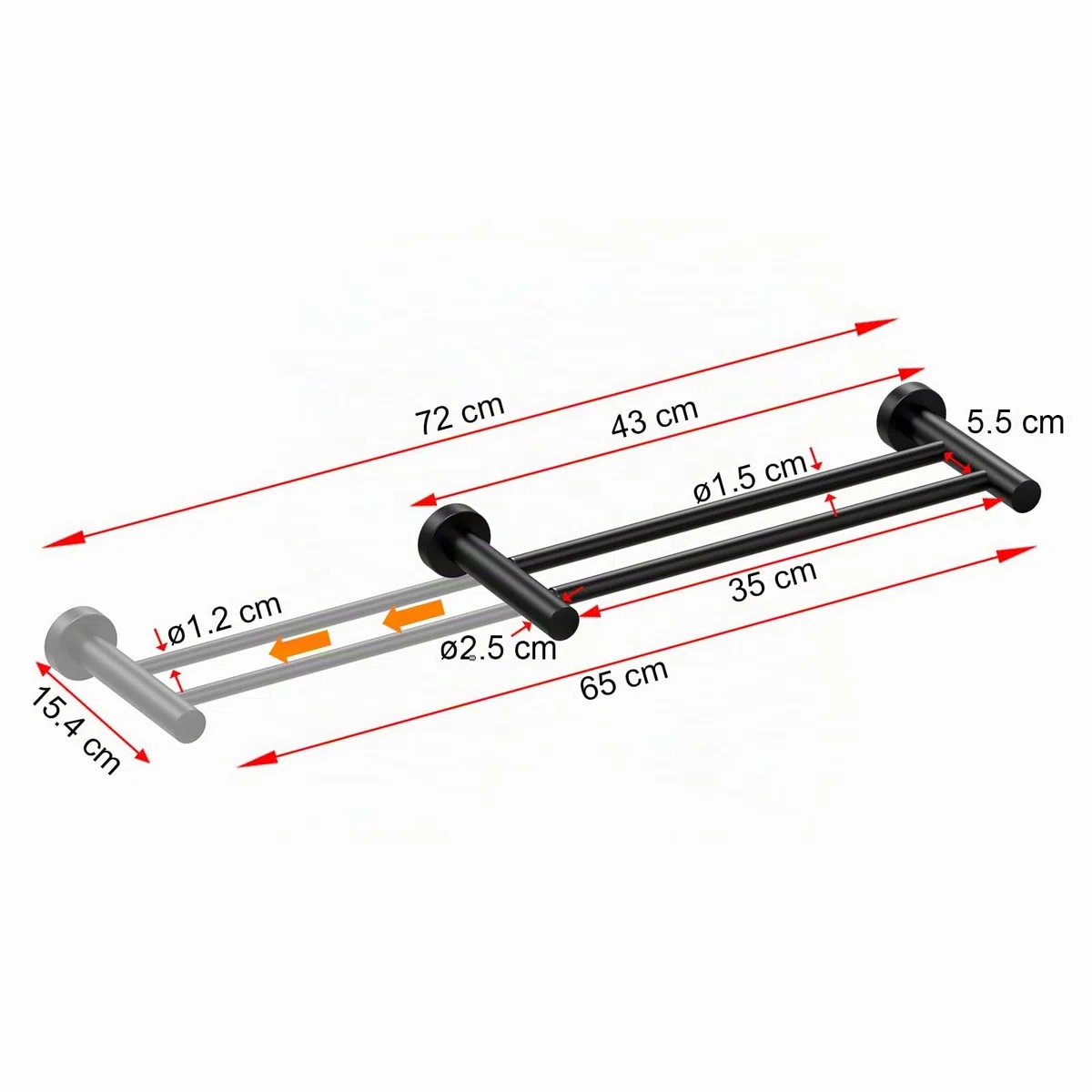 Porte Serviette Rétractable 43-72CM Porte-Serviettes Barre Porte-Serviette Acier Inoxydable Porte-Serviettes Mural, Noir (Double Barre)