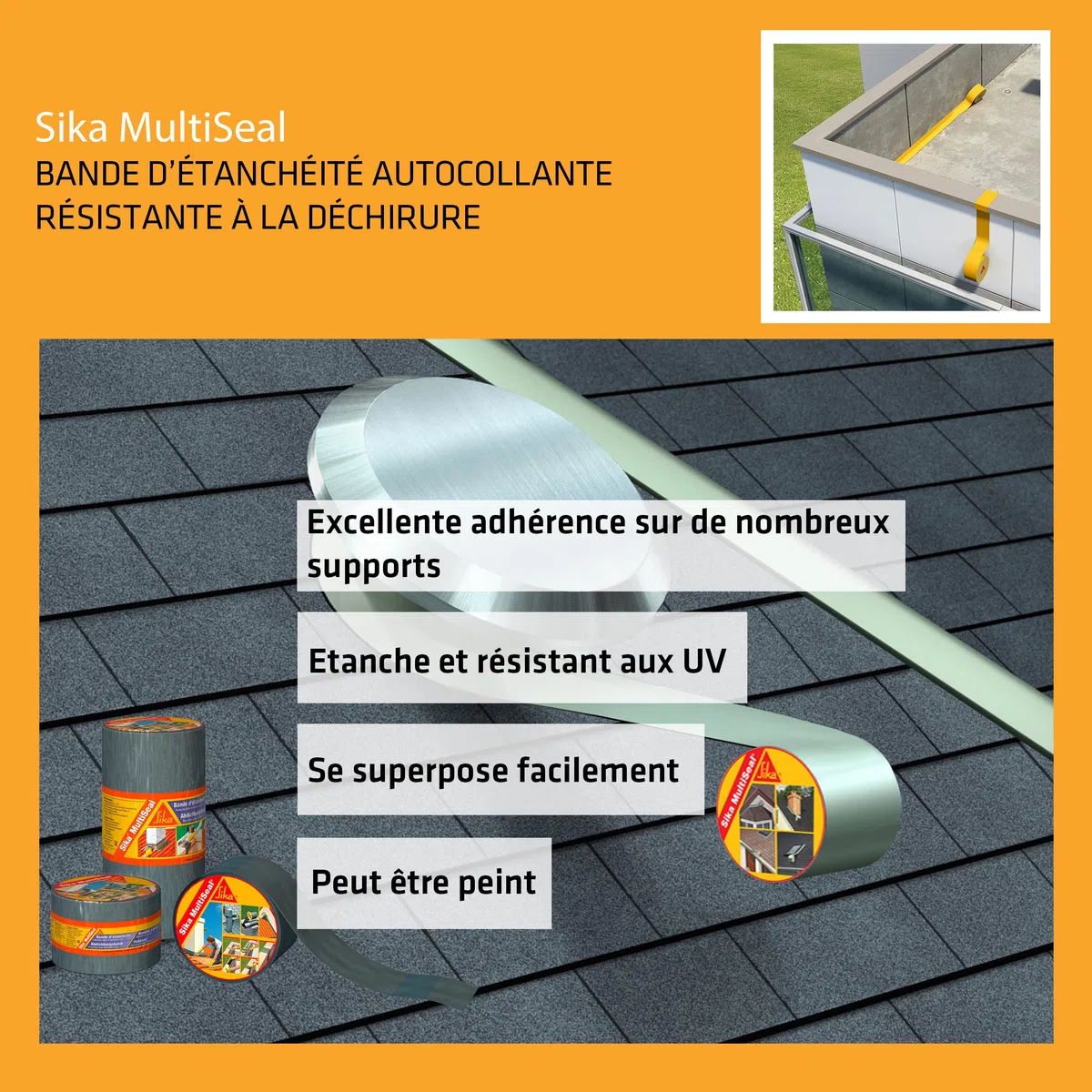 SIKA Multiseal Terre Cuite, Bande d'étanchéité autocollante résistante à la déchirure & Bostik Mastic d’Étanchéité Joint Parfait Toit et Gouttière – Tous Matériaux – Extérieur