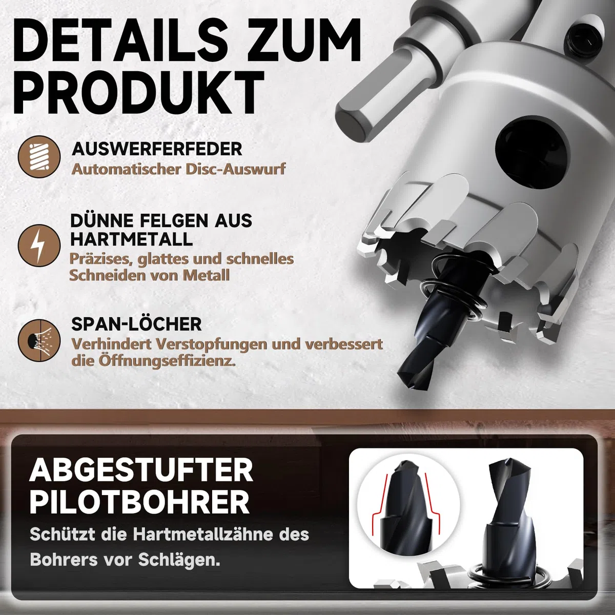 Lot de 2 scies cloches de 38 mm en métal, en carbure de tungstène, avec un foret de guidage nitré supplémentaire gratuit et une clé en L, pour acier, fer, aluminium, métal