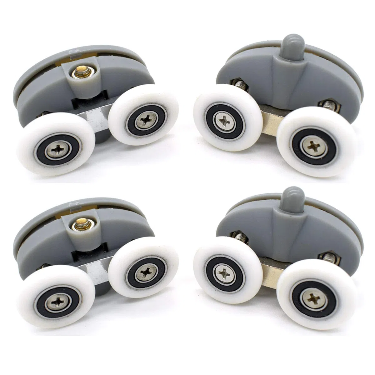 Lot de 4 roulettes doubles pour porte de douche - Diamètre : 20 mm - Distance : 30 mm