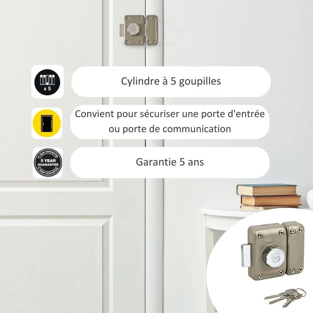 Yale Verrou de Porte Bouton/Cylindre - Ouverture à Bouton intérieur, Clé extérieur - Cylindre diamètre 23 mm, Longueur 45 mm, 5 goupilles - YV10BT/45-3 clés, Marron Doré