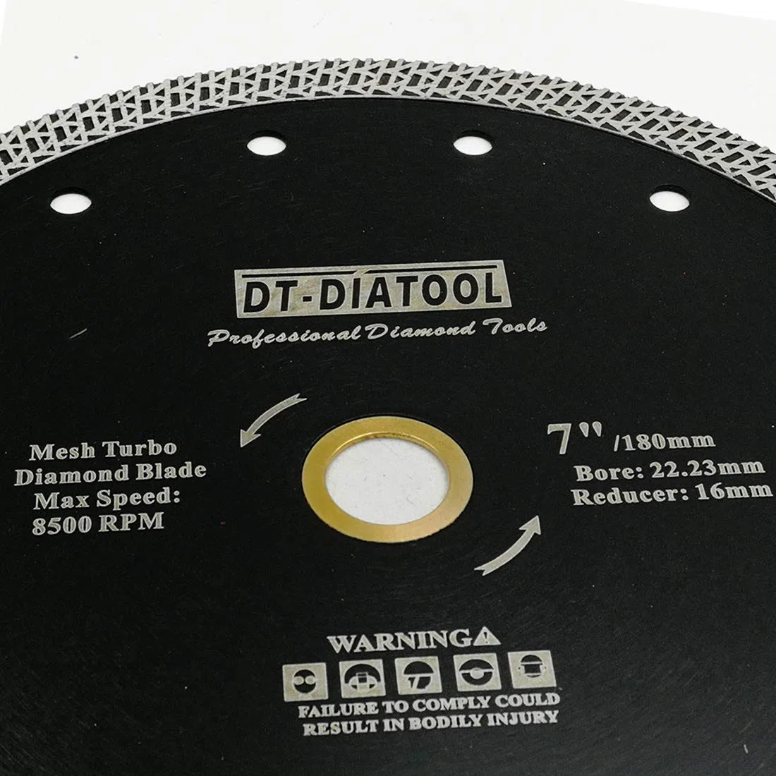 DT-DIATOOL Disque à Tronçonner Diamante 180 mm x 22,23 mm/16 mm Lame de Scie avec Maille Turbo pour Porcelaine Tuile Marbre Céramique Granit