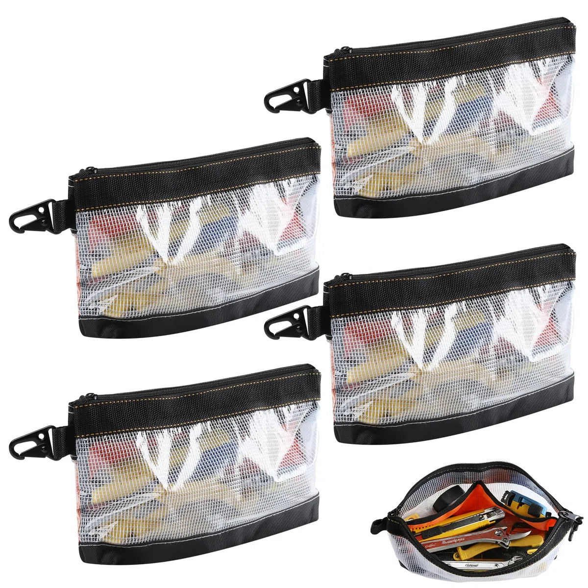 FRETONBA Pochette Zippée, 4 Pièces Sac a Outils Matériau Pvc Transparent, Rangement Outils Étanche Et Antistatique, Trousse Outils Crochet En Métal, Sacoche Outils Avec Fermeture Éclair