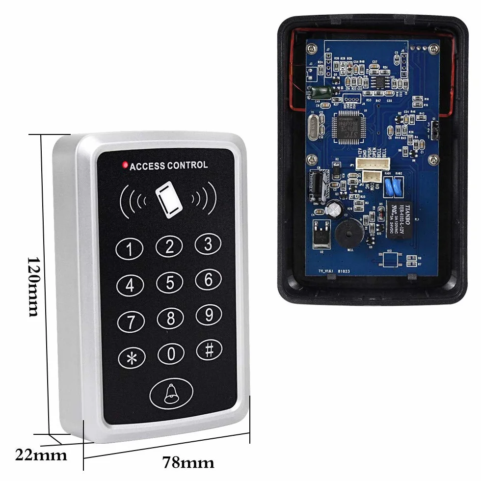 NN99 Clavier RFID - Système de contrôle d'accès - Lecteur de carte EM 125 KHz - Protection étanche à la pluie - 10 porte-clés RFID - Métal noir - Pour maison, appartement, bureau
