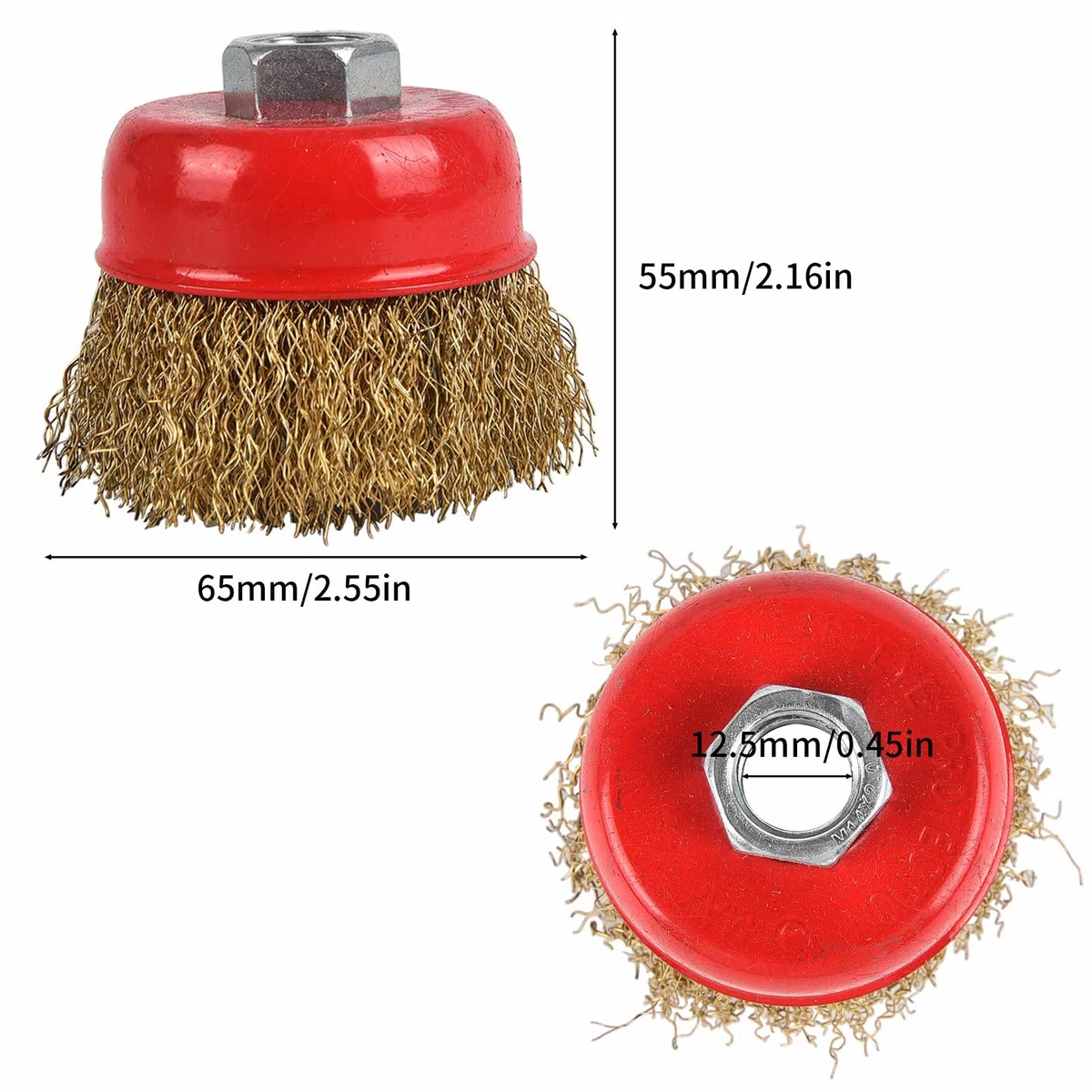Lot de 3 brosses métalliques rotatives pour enlever la rouille, brosse rotative en fil d'acier pour perceuse avec revêtement en laiton, meuleuse d'angle M14, 65 mm