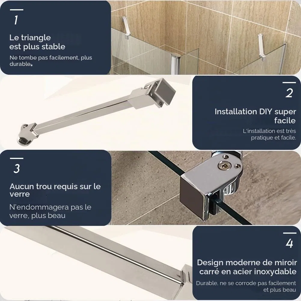 40 cm en acier inoxydable sans cadre Porte de douche Panneau fixe Wall-to-glass Barre de support pour 6mm 8mm 10mm en verre épais M-home