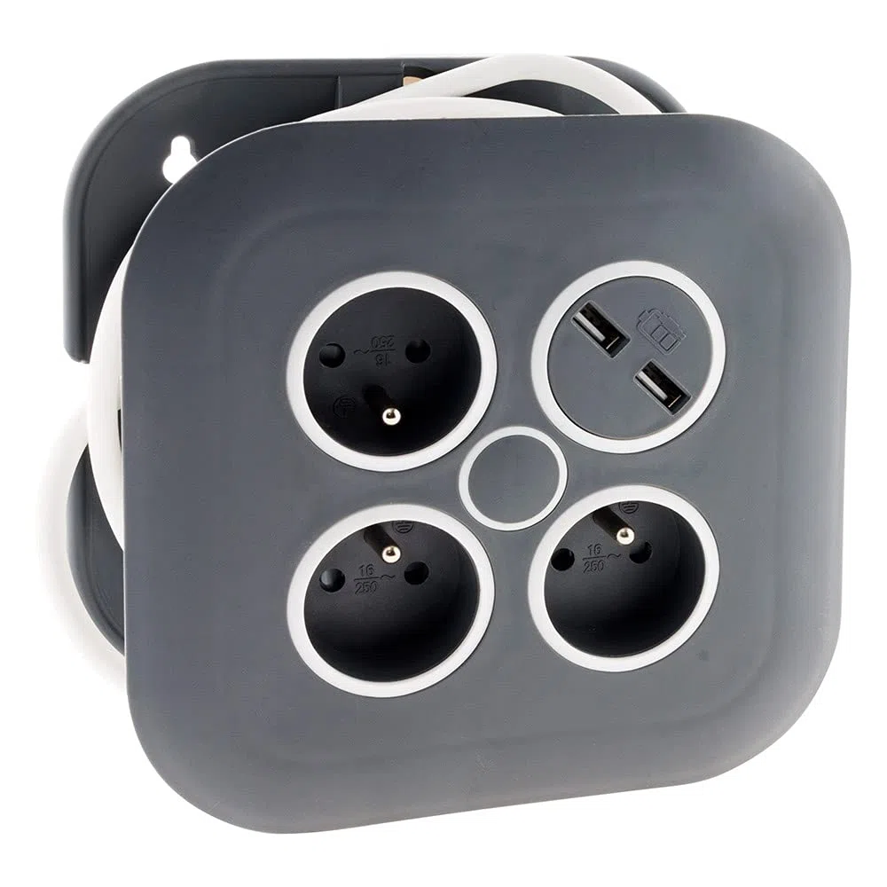 Zenitech - Enrouleur Domestique 3 x 2P+T + 2xUSB - 7m - Noir