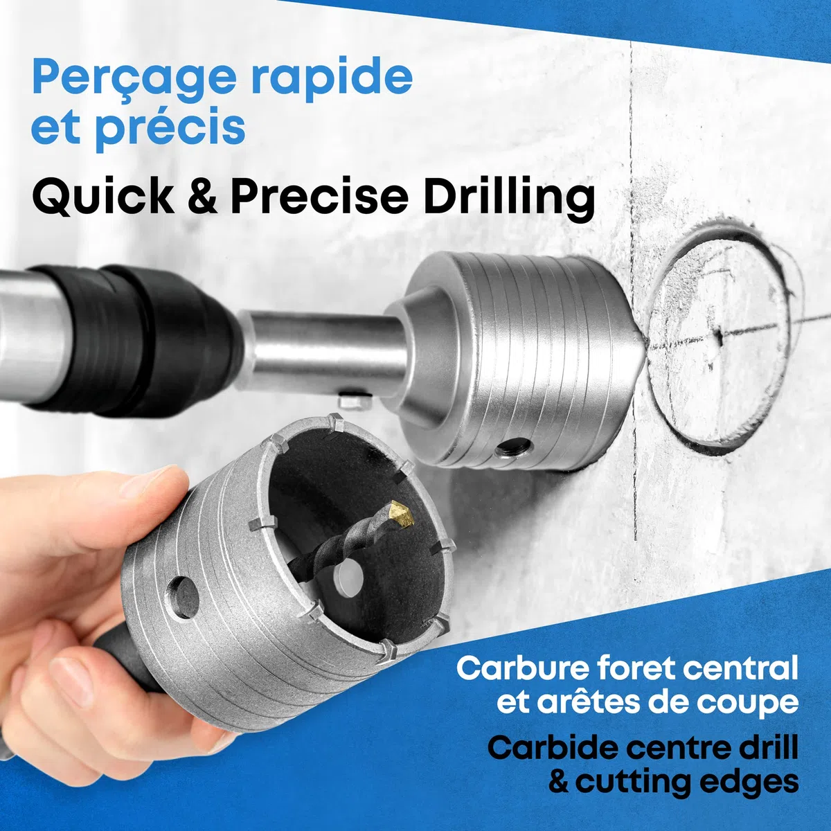 Foret à noyau 68 mm, kit de scie cloche pour béton, brique et pierre, foret creux circulaire avec foret central en carbure et tige SDS Plus