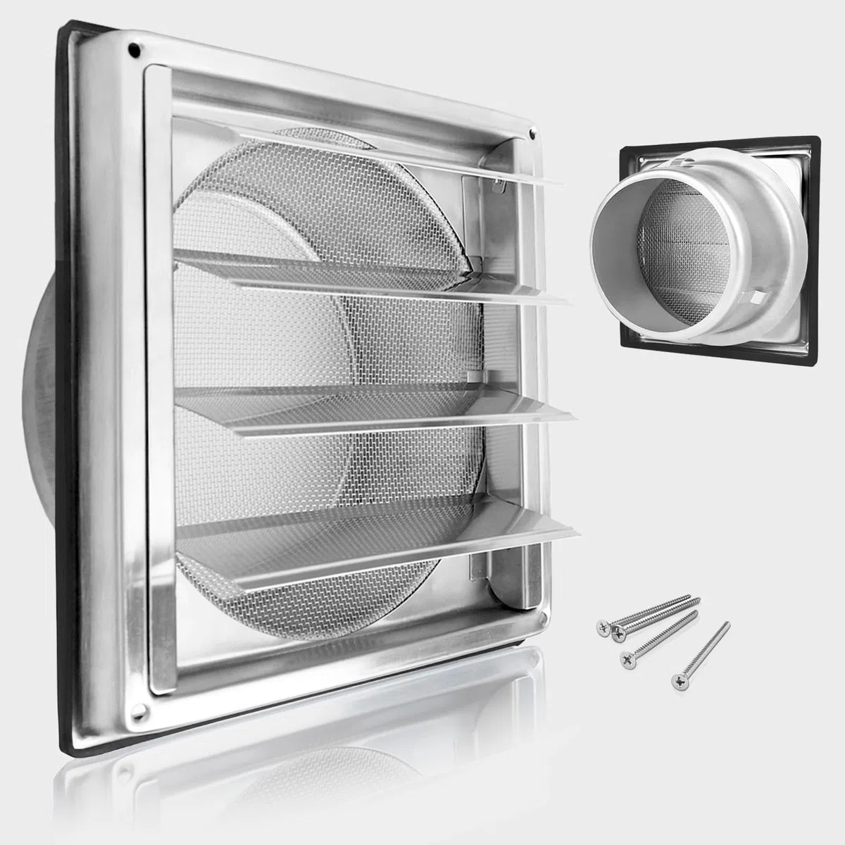 150mm Grille de ventilation, 304 inox Clapet anti-retour Grille de protection contre les intempéries, Grille de ventilation avec moustiquaire,Aeration INOX, pour tuyau VMC et gainage etc