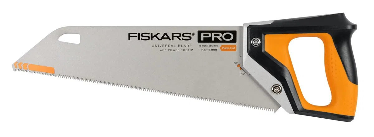 Fiskars Pro Scie égoïne pour Bois, Stratifiés et PVC | Longueur de lame : 38 cm, 9 TPI, Noir/Orange, PowerTooth, 1062930