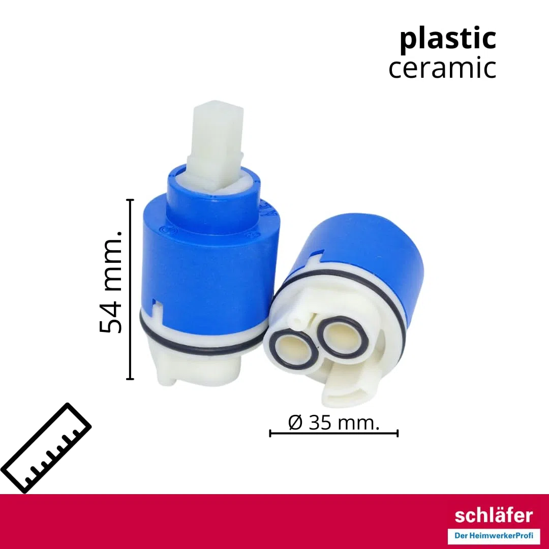 Schläfer 480068 | Cartouche robinet mitigeur 35 mm, cartouche de rechange en céramique basse avec 2 pieds, pour robinets mélangeurs monocommande de cuisine, salle de bain, douche et baignoire