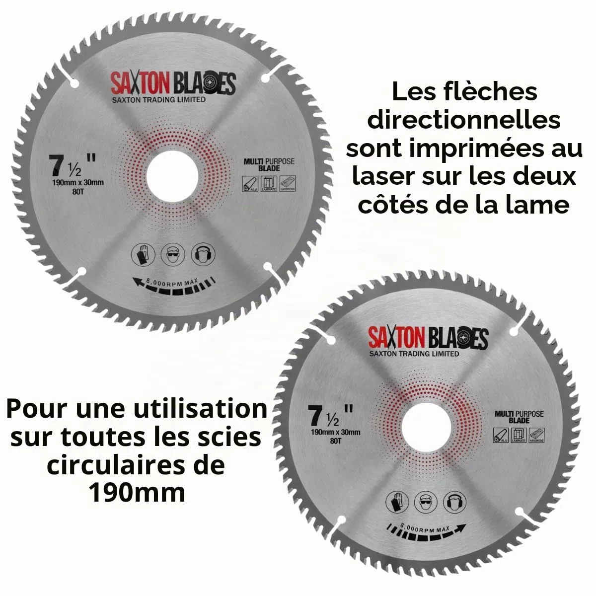 TCT19080TTCG Saxton TCT lame de scie circulaire 190 mm x 80 dents x 30 mm alésage (16, 20 et 25,4 mm bague) aluminium stratifié bois dur