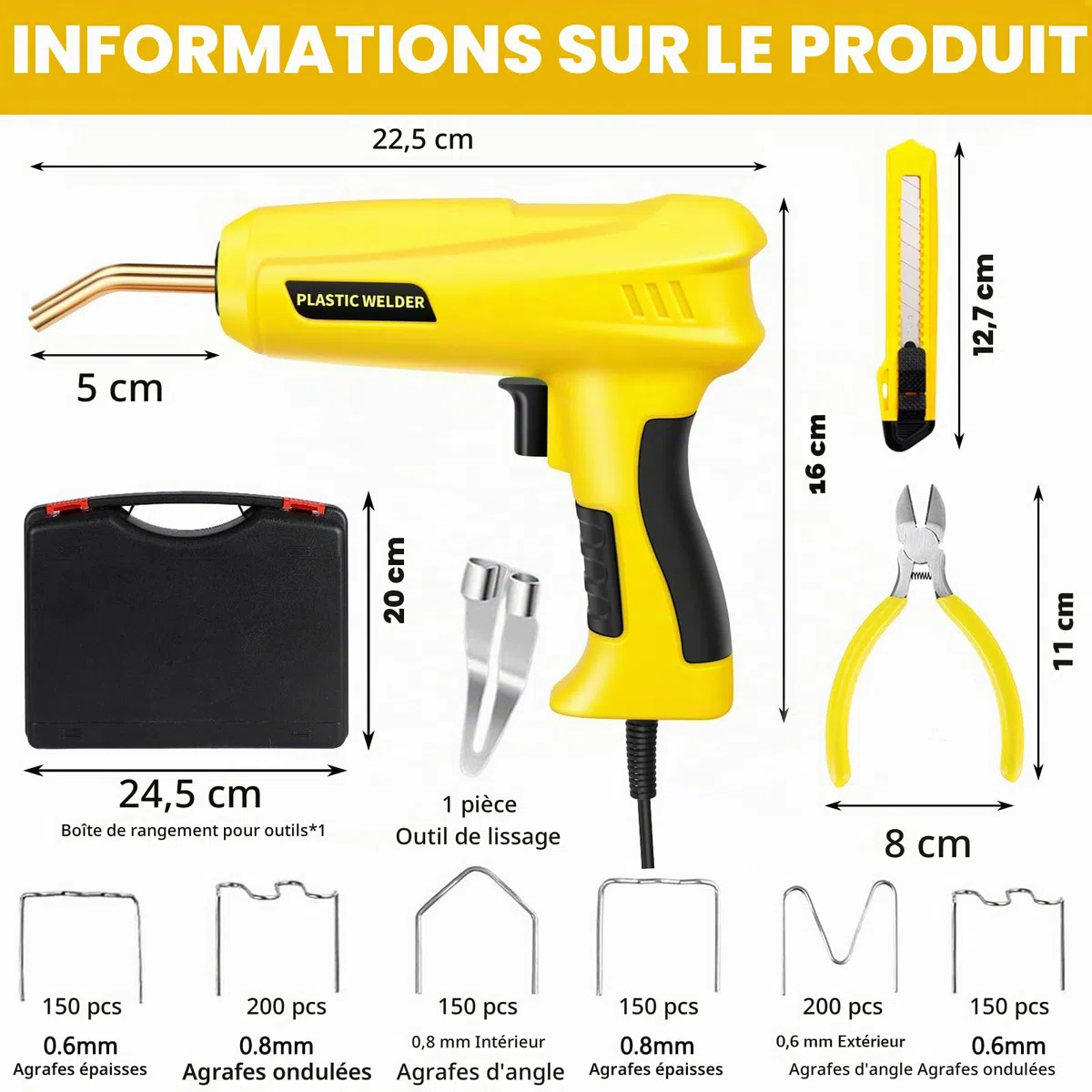 200W Soudure Plastique, 2 en 1 Kit de Reparation Souder Plastique avec 1000Pcs 6 Types Agrafes,Soudeuse Plastique Machine a Souder, Soudeur Plastique pour Réparation de Pare-Chocs de Voiture