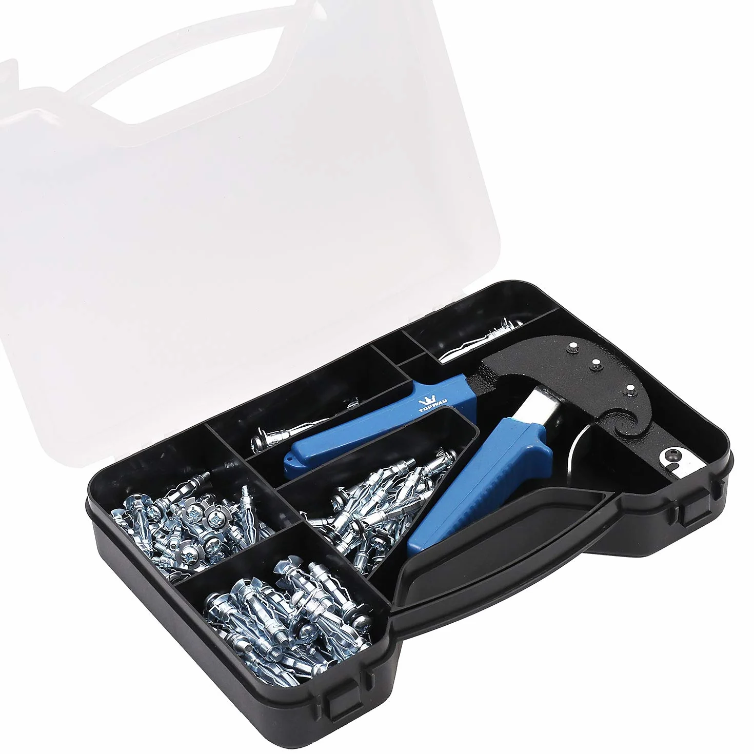 TOPWAY Kit d'outils de Réglage D'ancrage Mural 72 Pièces, Cavité en Plaques de Plâtre en Métal en Acier Fixations Murales Creuses Vis Ancrages Bouchons Assortiment 405504