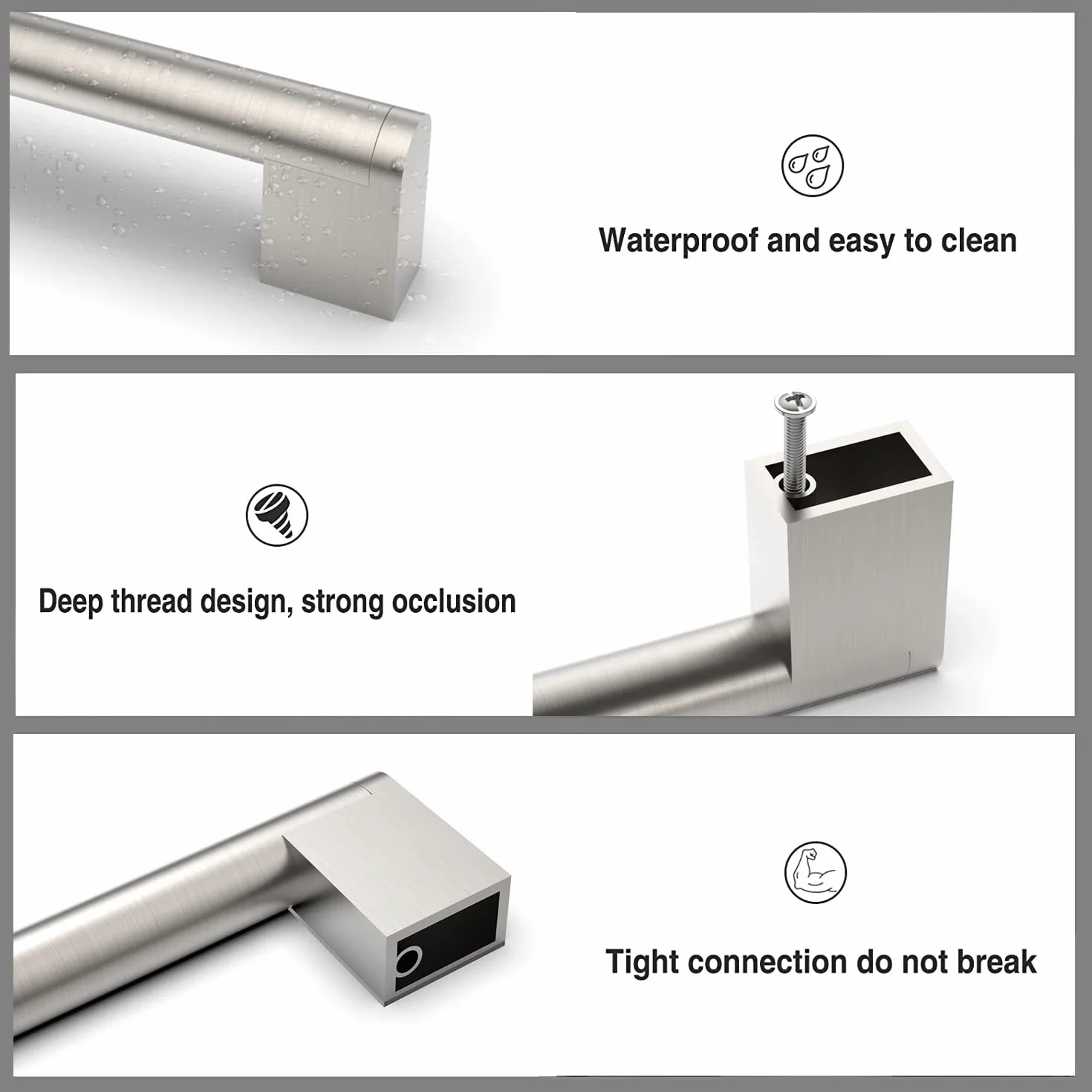 Amerdeco 10 Pièces de Meuble Cuisine Acier Inoxydable Nickel Brossé Entraxe 192mm pour Porte d'armoire Poignées de Porte de Cuisine UK0038