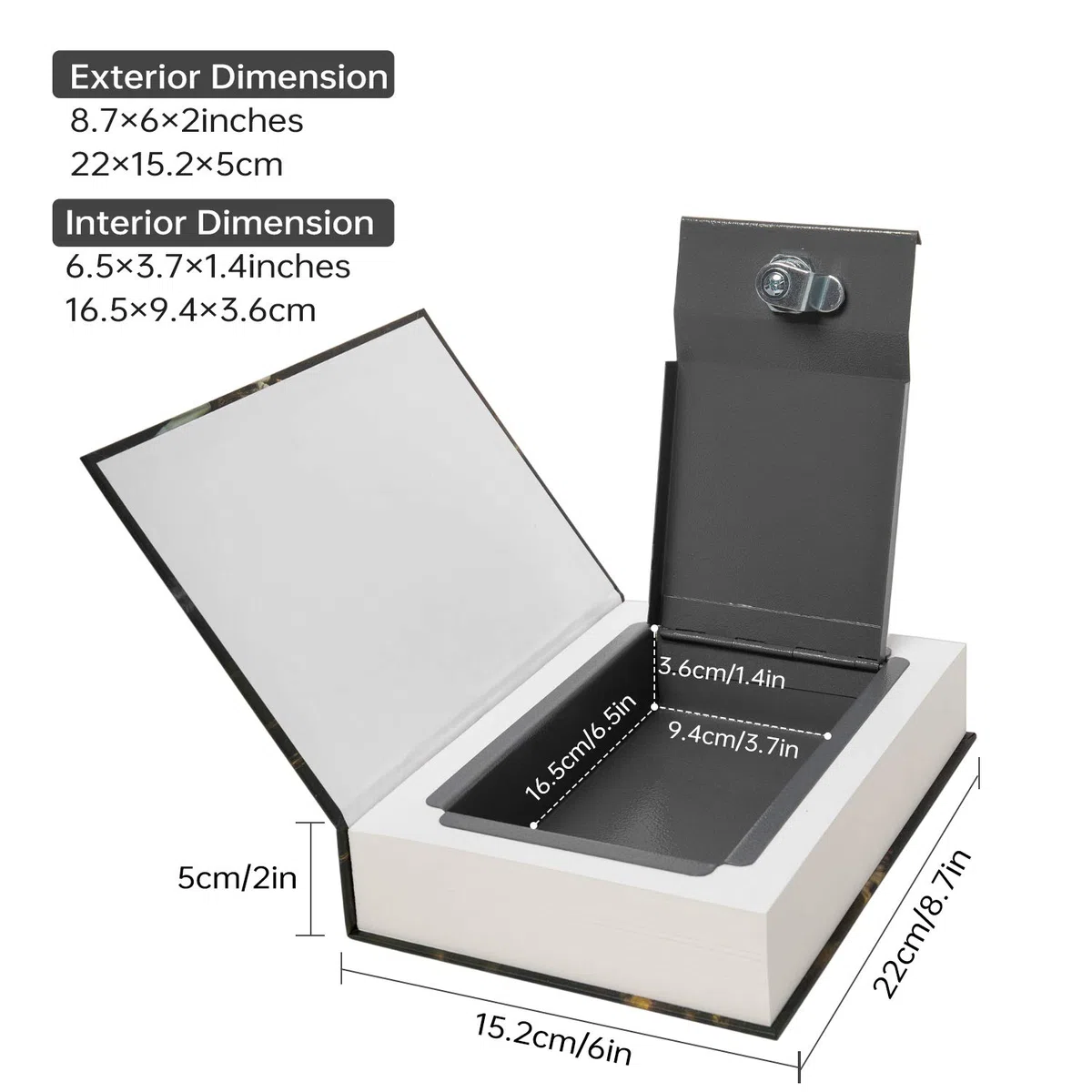 Boîte de rangement sûre de livre de détournement de papier réel, coffre-fort secret de dictionnaire avec serrure de code/clé, coffre-fort caché de livre de flip (Clé d'Orgueil et Préjugés)