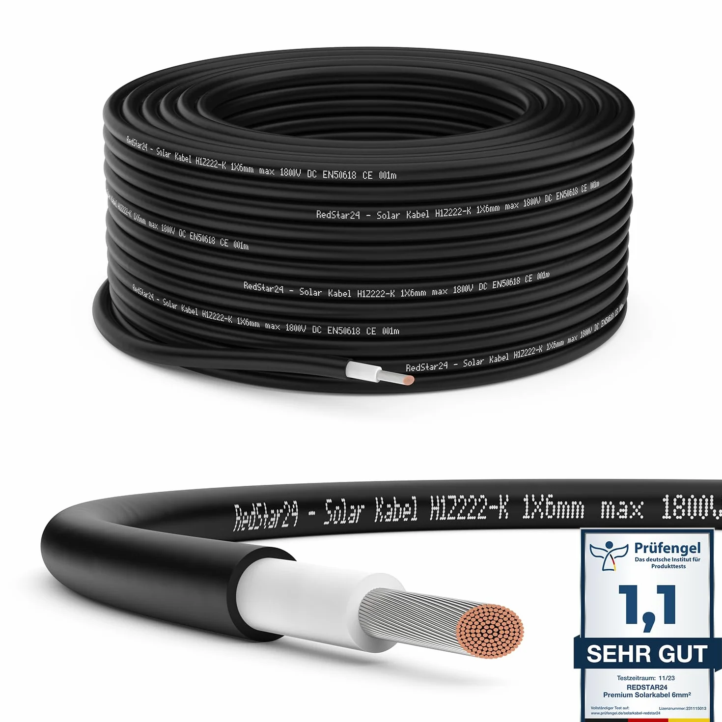 RedStar24 Câble Solaire Premium 6mm² Noir 10m - Résistant aux UV, Flexible, Photovoltaïque, PV pour Panneaux Solaires, Onduleurs & Régulateurs de Charge