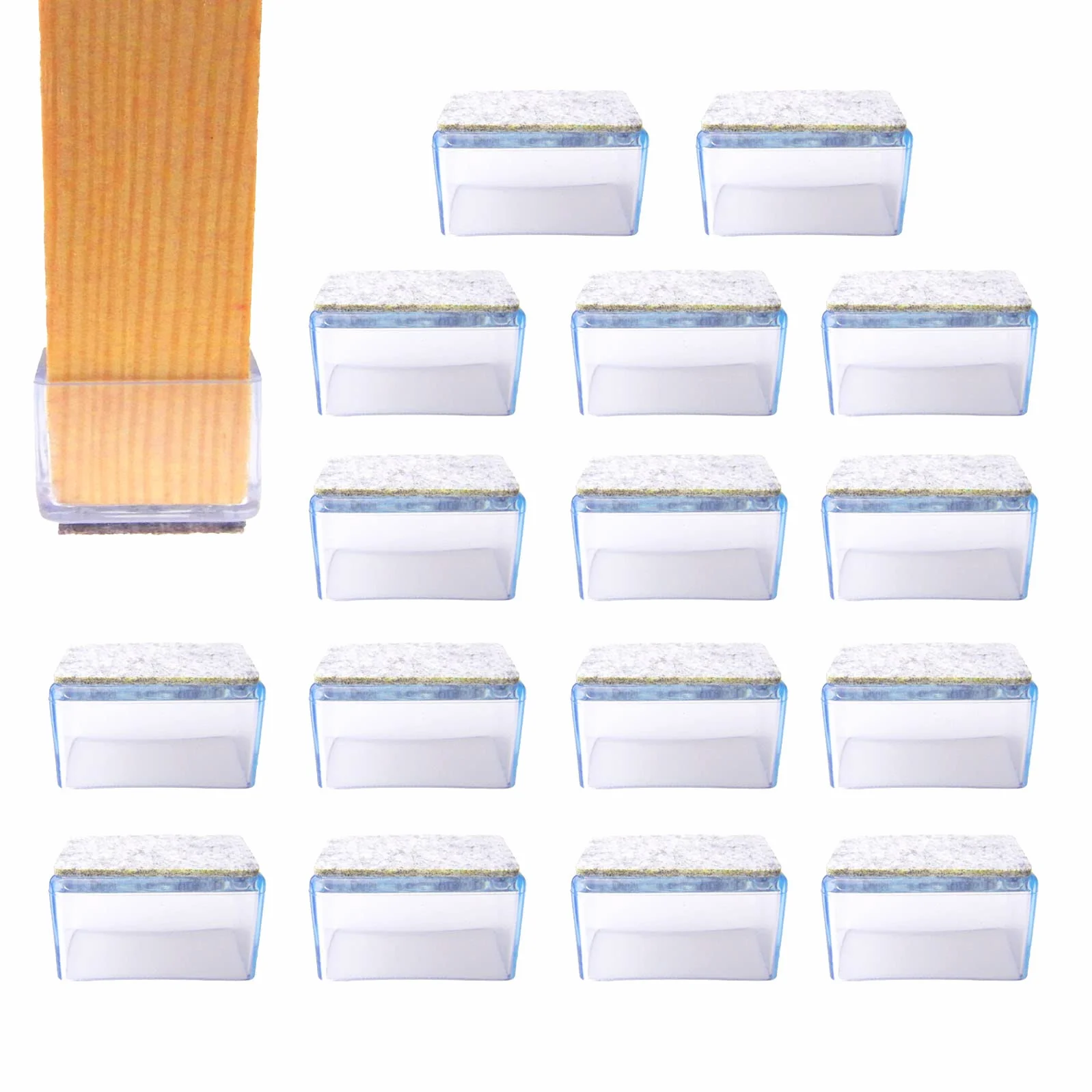 Lot de 16 capuchons de protection pour pieds de chaise - Patins en feutre - Chaussettes de chaise rectangulaires (20 x 30 mm)