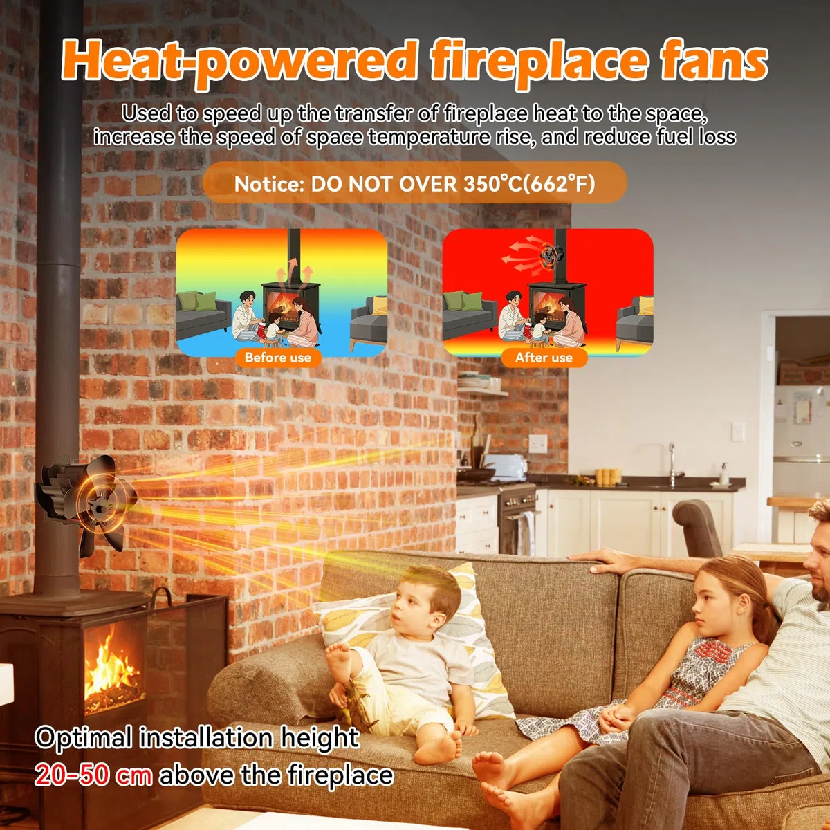 Ventilateur Poele à BoisAmélioration Alimenté à la Chaleur Ventilateur Cheminee,Convient aux Poêles à Bois, Cheminées et Cheminées