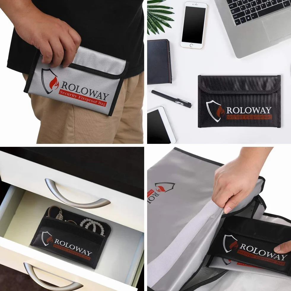 ROLOWAY Lot de 2 Petits Sacs ignifuges (12,7 x 20,3 cm), Anti-démangeaison - pour Garder Vos Objets de Valeur, Passeport, Monnaie et clés