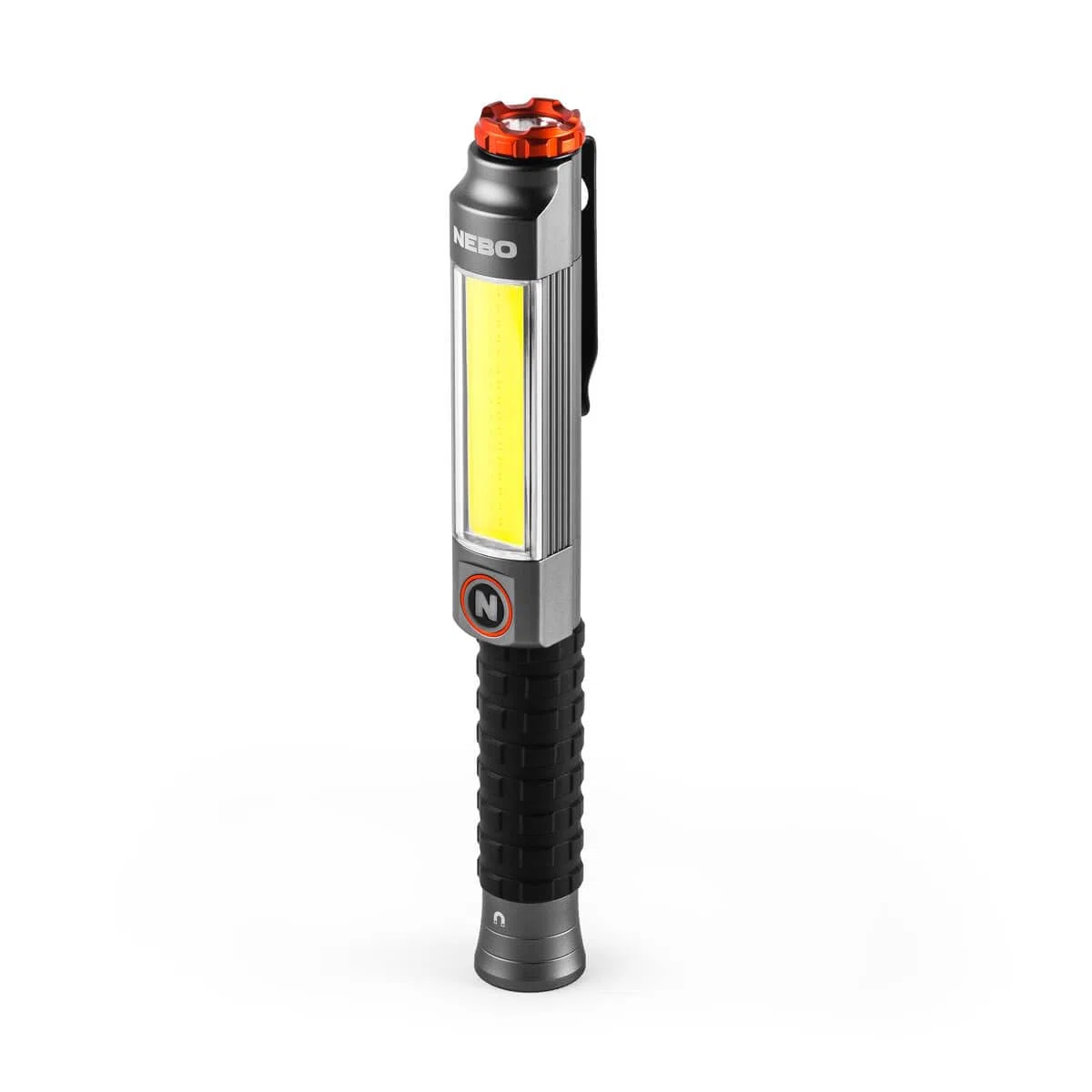 NEBO Big Larry 3 - Torche de 600 lumens avec lampe de travail COB - Base magnétique pour l'éclairage mains-libres - Gris acier