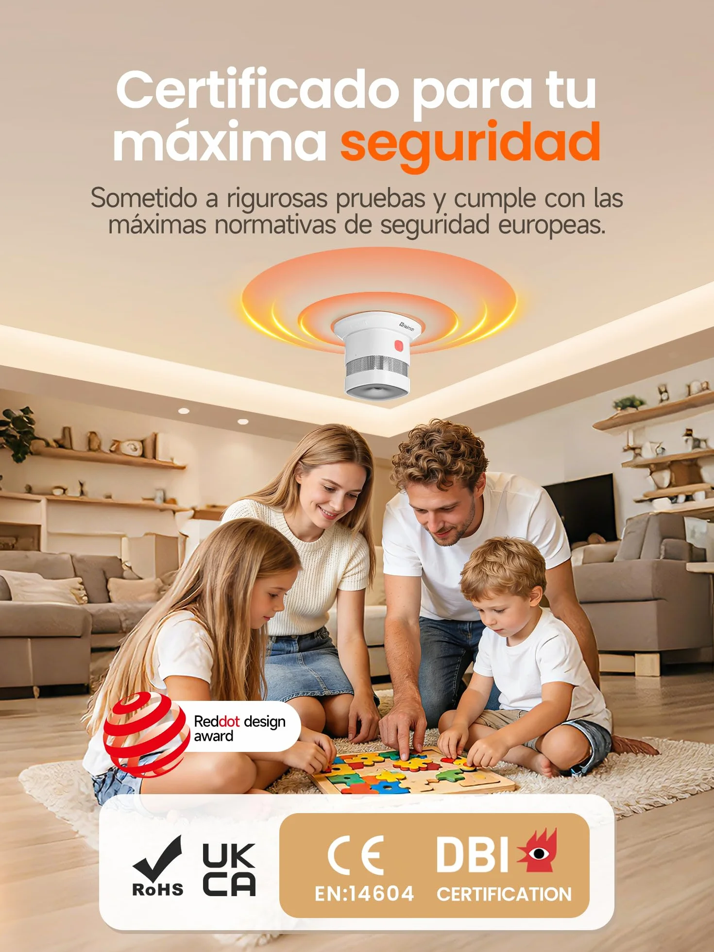 Heiman Détecteur de Fumée Zigbee 3.0 HS1SA-E-PLUS, Detecteur de Fumée Intelligent, Pile Remplaçable 5 Ans, Capteur Photoélectrique, Support ZHA & Z2M (Requires Zigbee Hub), Lot de 1