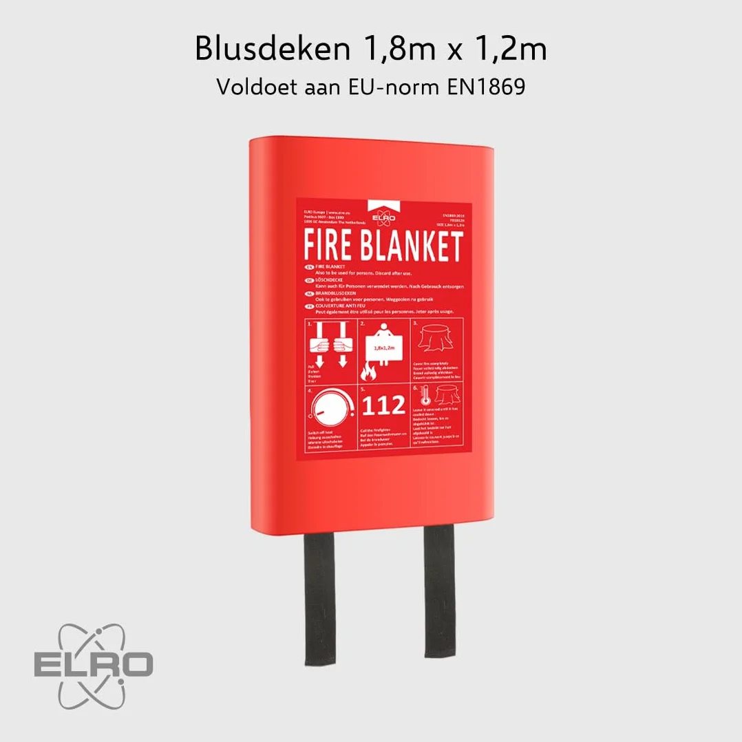 ELRO FB1812H Couverture Anti-feu 1,8 m x 1,2 m | pour recouvrir Les Personnes | Cuisine, Bureau, Barbecue, Camping, Sécurité d’Urgence | Conforme EN1869 | Boîtier Rigide | Fibre de Verre