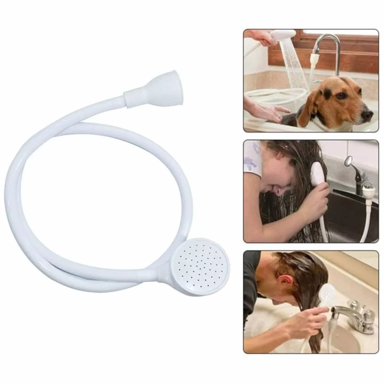 Tuyau de Pulvérisation d'évier, Tuyau d'évier en Caoutchouc Portable, Pulvérisateur de Robinet, Fixation de Tuyau d'évier, Accessoire de Douche pour Lavage de Chien, pour Le Bain(Tête Unique)