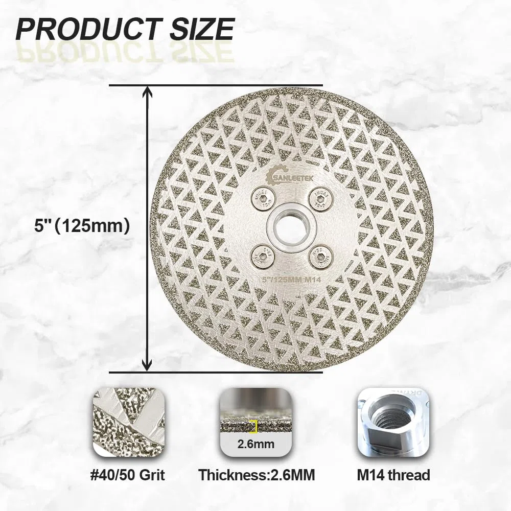 Disque Diamant 125mm Électroplaqué Lame - pour Découpage et Meulage pour Granit Marbre Céramique Carreaux de Porcelaine Quartz M14 Filetage SANLEETEK