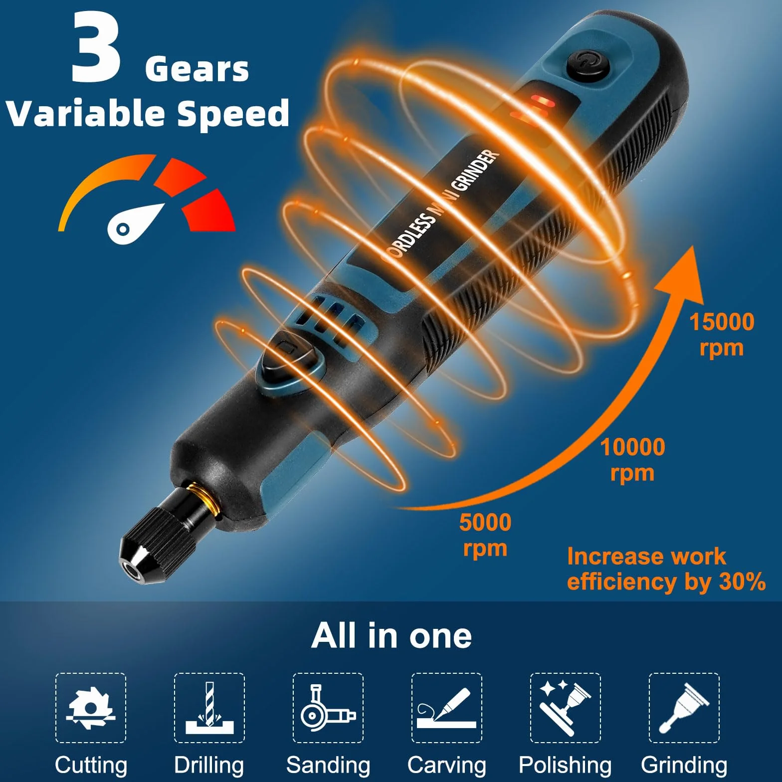 Kit d'Outil Rotatif Multifonction Sans Fil,Mini Stylo Graveur Rechargeable,Mini Meuleuse 3 Vitesses 5000-15000 tr/min avec 96 Accessoires pour Bois/Métal/Verre/Céramique/Bijoux