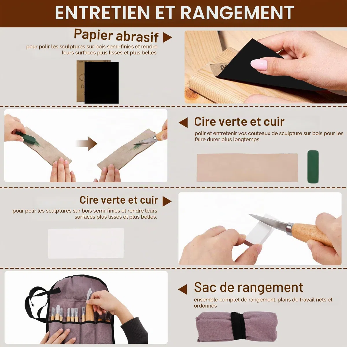 Kit Sculpture Bois 28 en 1, Outils de Sculpture avec Couteaux de Sculpture, Ciseaux à Bois, Gants Résistants aux Coupures, Sac de Transport, Outils de Sculpture pour Adultes, Enfants, Débutants