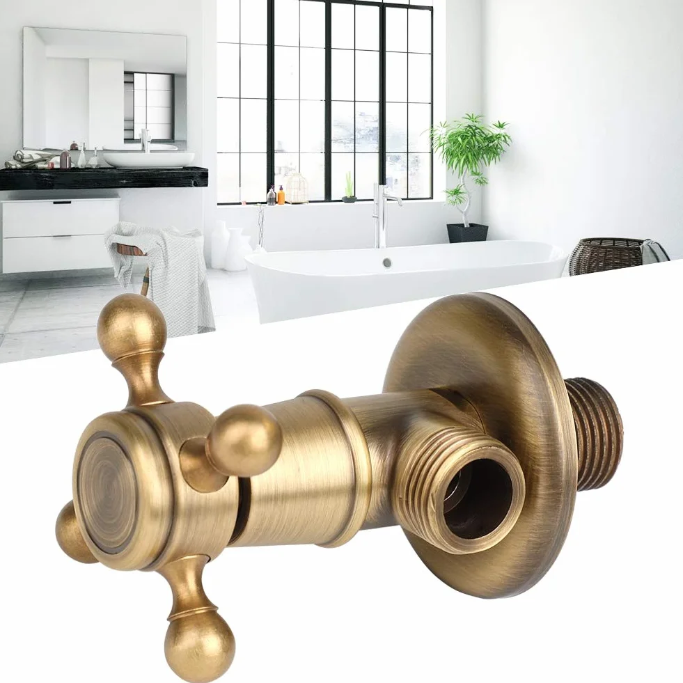 Valve d'angle en cuivre complet universelle froid et chaud antirouille antiseptique design rétro pour robinets multiples salle de bains cuisine avec contrôle d'eau précis et durable
