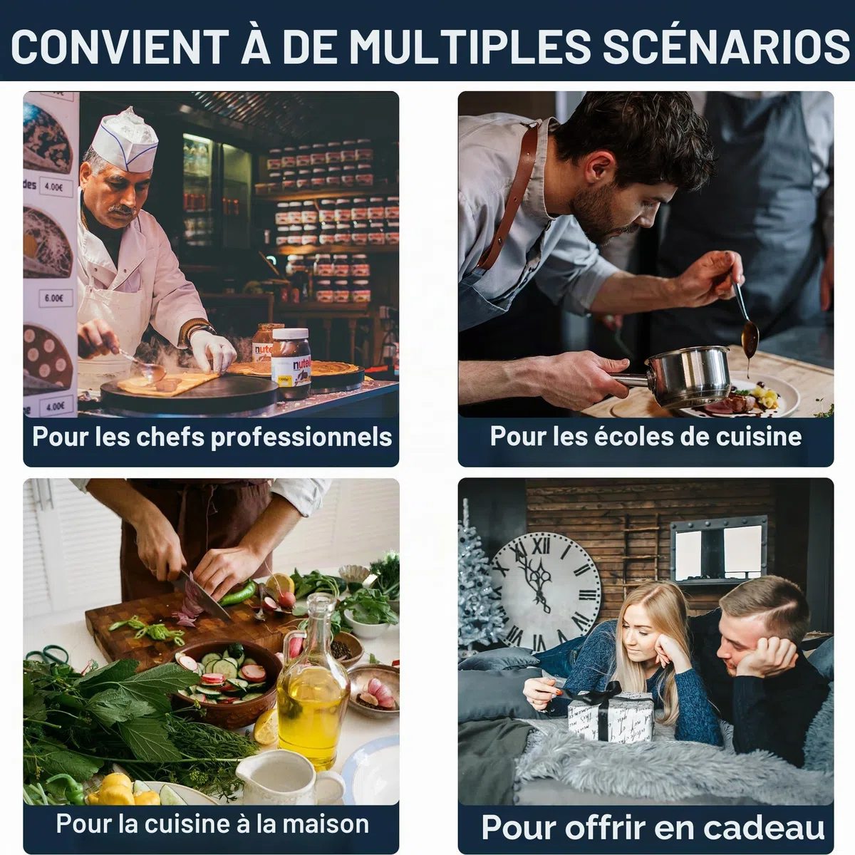 Kaaltisy Étui de Rangement Professionnel pour Couteaux de Chef - en Toile cirée - 4 Fentes - avec Corde à Cravate